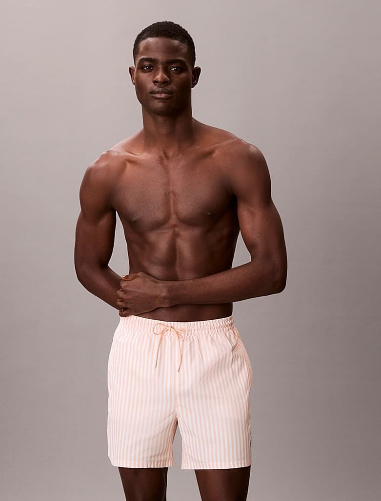 Boxer Mare Uomo Calvin Klein a Righe Corto con CK Monogram e Cordoncino Medio - 3