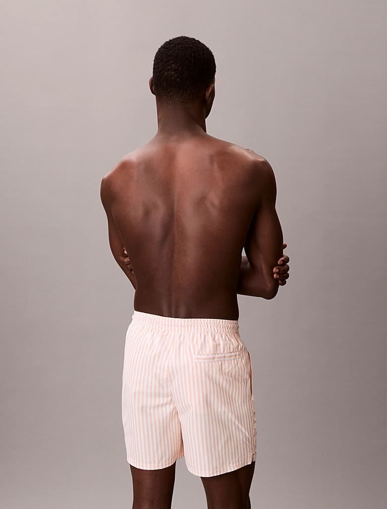 Boxer Mare Uomo Calvin Klein a Righe Corto con CK Monogram e Cordoncino Medio - 4