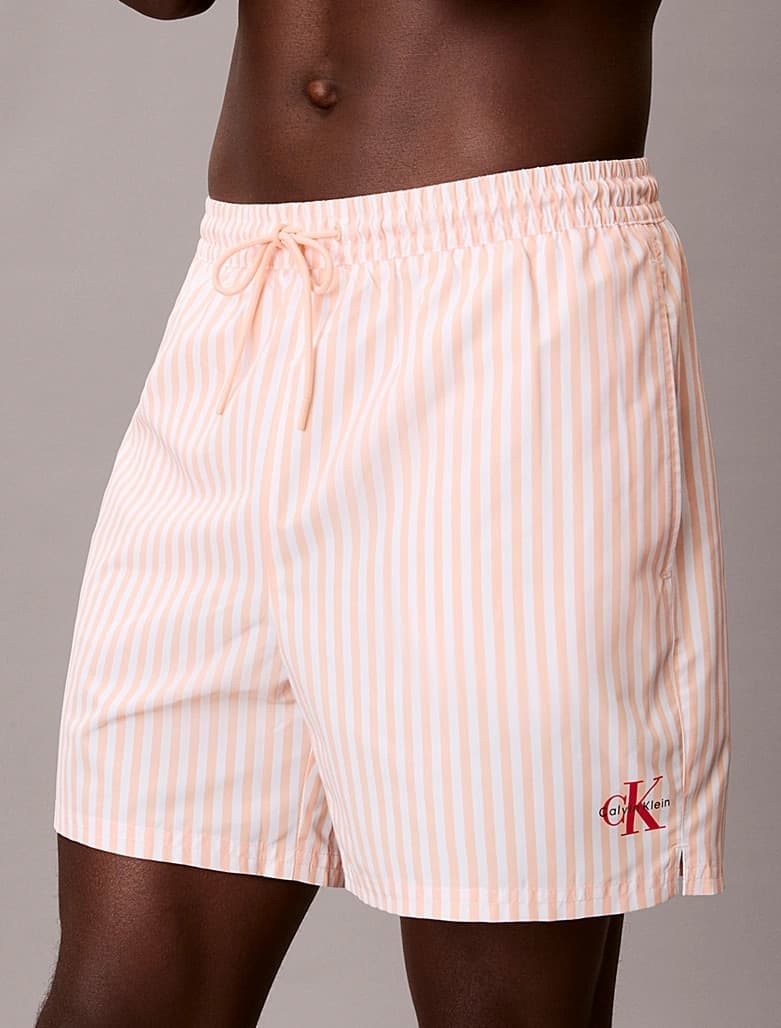 Boxer Mare Uomo Calvin Klein a Righe Corto con CK Monogram e Cordoncino Medio - 5