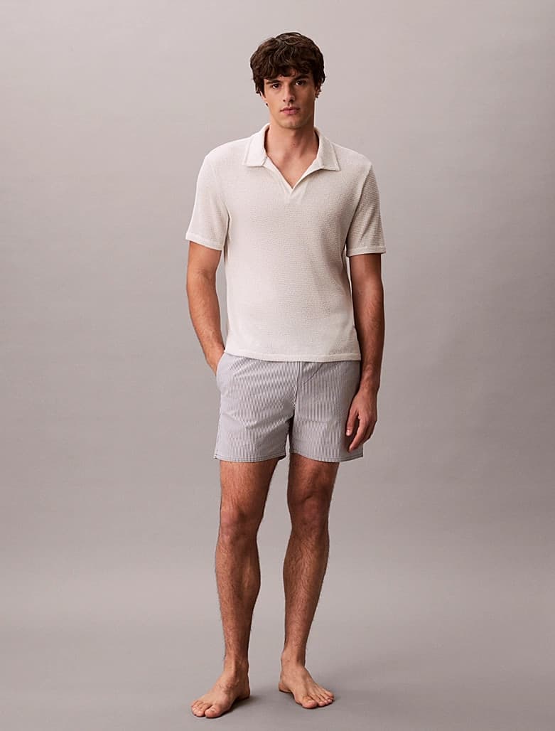 Boxer Mare Calvin Klein Uomo Rigato in Tessuto Seersucker con Cordoncino - 6