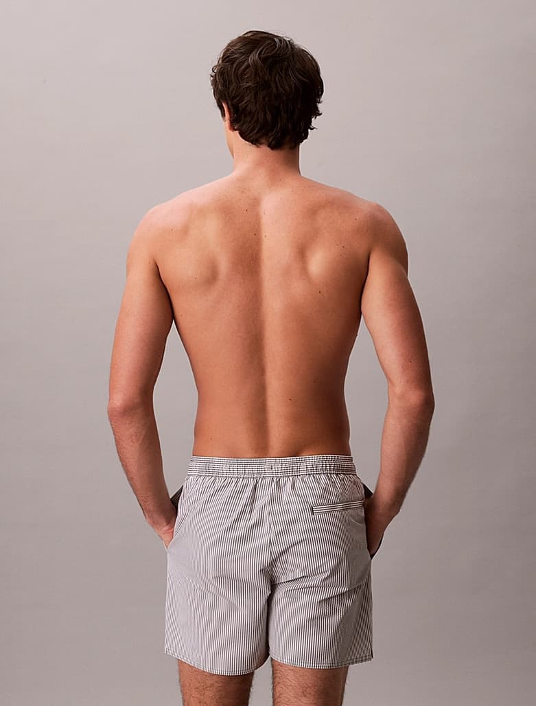 Boxer Mare Calvin Klein Uomo Rigato in Tessuto Seersucker con Cordoncino - 7