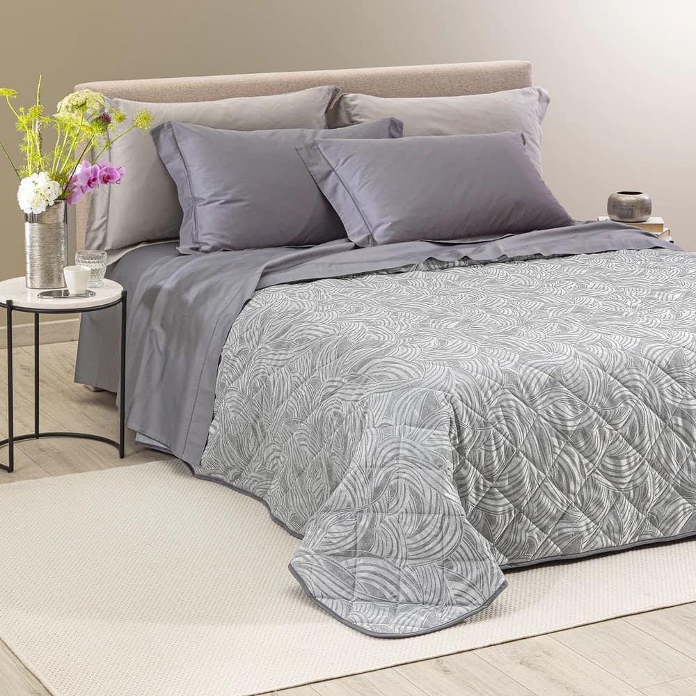 Copriletto Trapuntato Apollo ! Caleffi  Matrimoniale in Raso Jacquard– Eleganza di Lusso Dreaming Tortora Dreaming - 2