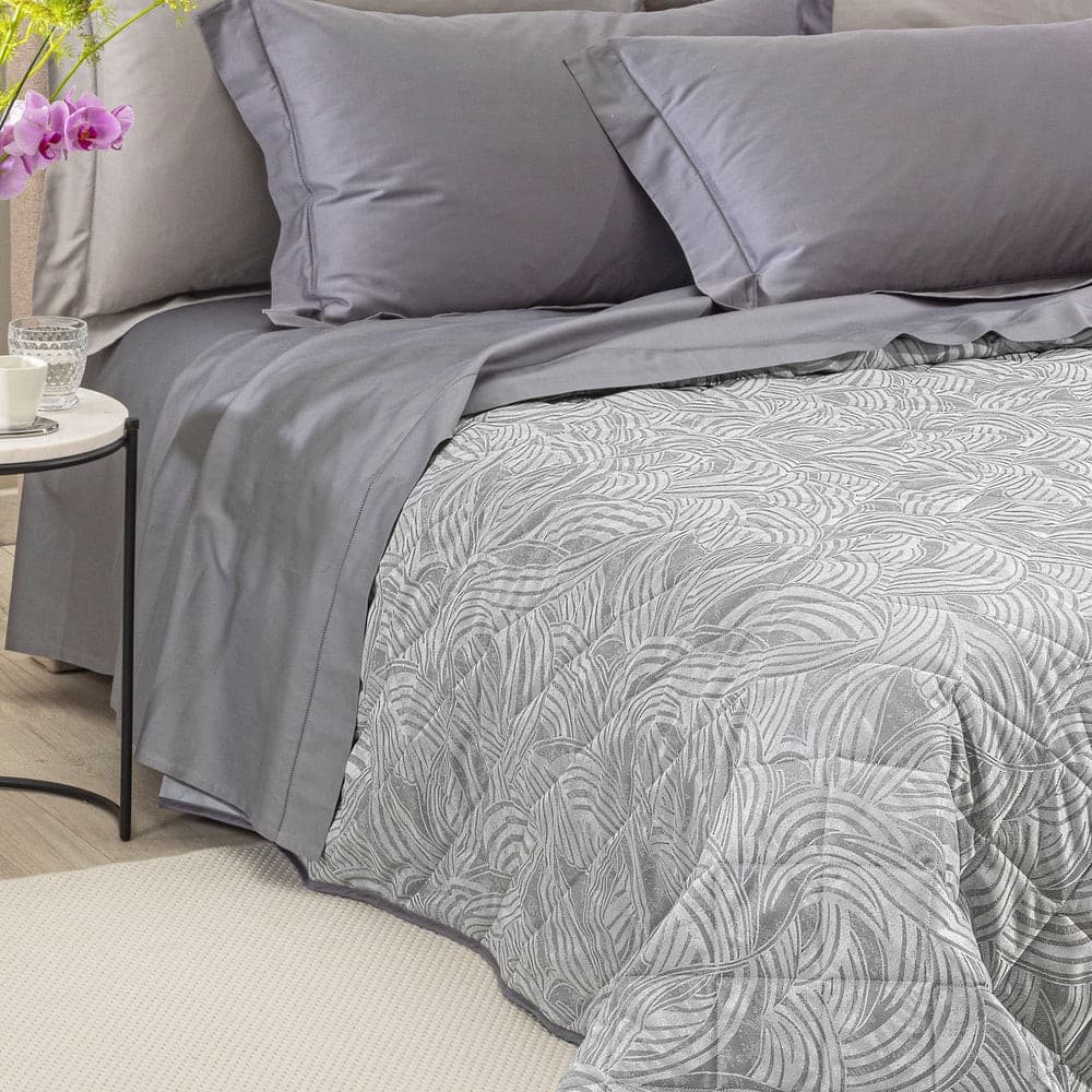 Copriletto Trapuntato Apollo ! Caleffi  Matrimoniale in Raso Jacquard– Eleganza di Lusso Dreaming Tortora Dreaming - 3