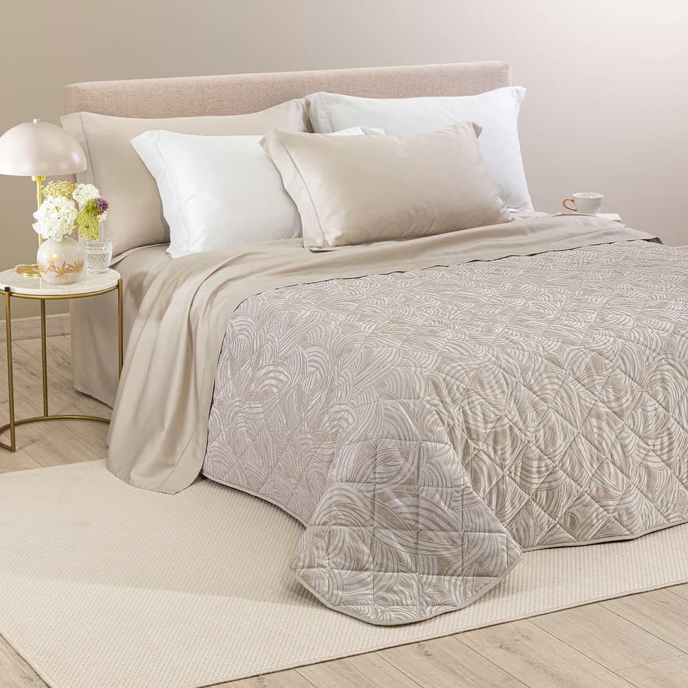 Copriletto Trapuntato Apollo ! Caleffi  Matrimoniale in Raso Jacquard– Eleganza di Lusso Dreaming Tortora Dreaming - 6