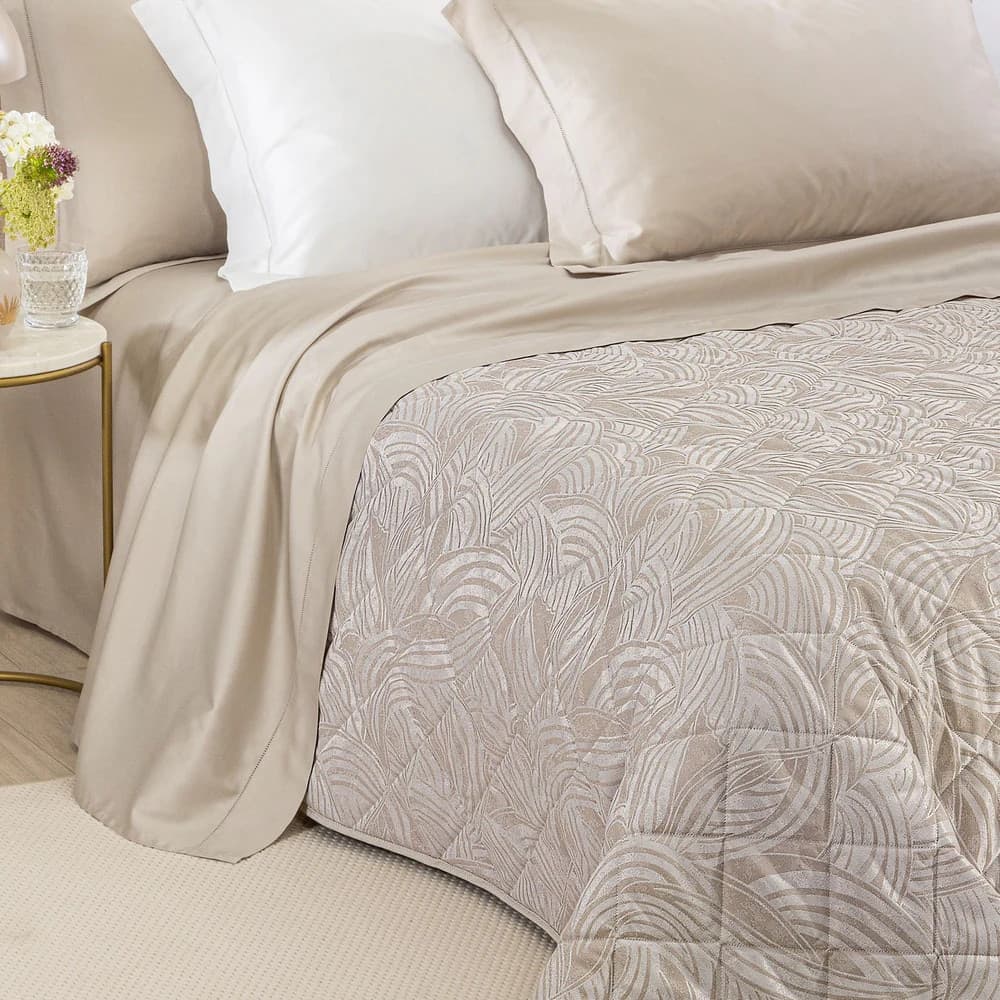 Copriletto Trapuntato Apollo ! Caleffi  Matrimoniale in Raso Jacquard– Eleganza di Lusso Dreaming Tortora Dreaming - 7