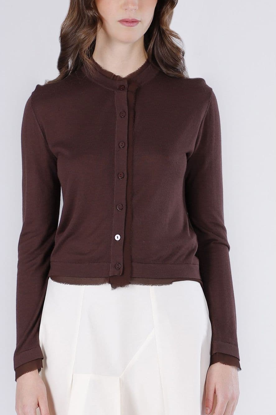 CARDIGAN IN VISCOSA CON BORDINI IN TESSUTO - 3