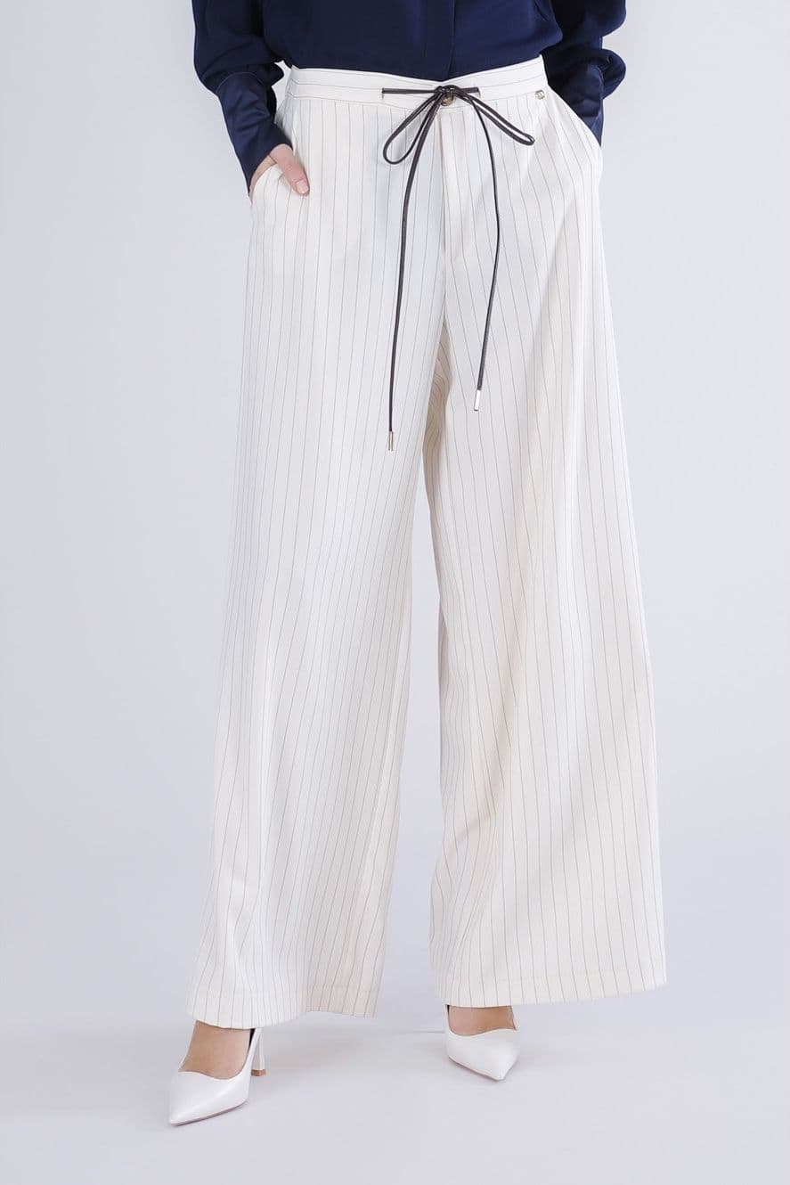 PANTALONE GESSATO CON CINTURINA IN VITA - 3