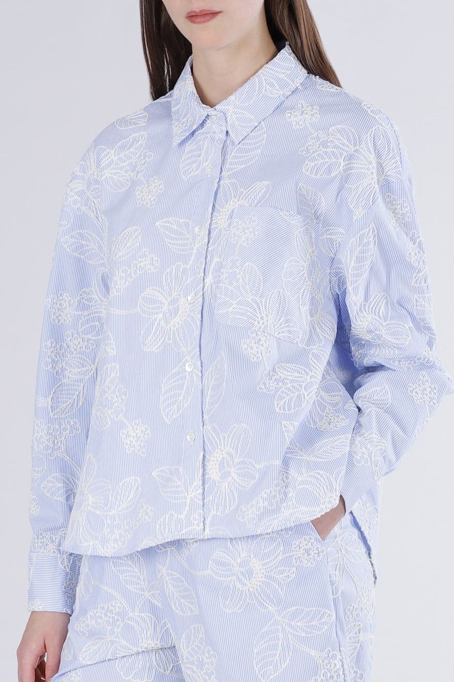 CAMICIA OVER IN  POPELINE RIGATO E RICAMATO - 3