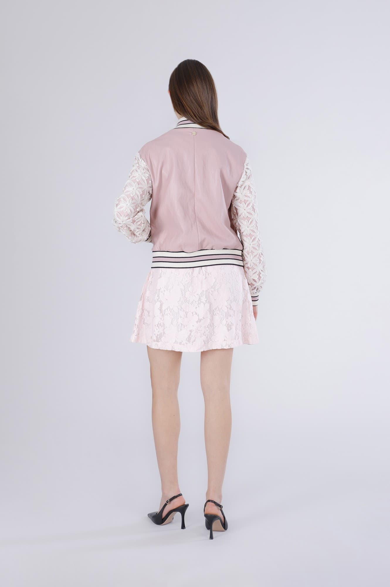 BOMBER IN SIMILPELLE CON MANICHE IN PIZZO - 2