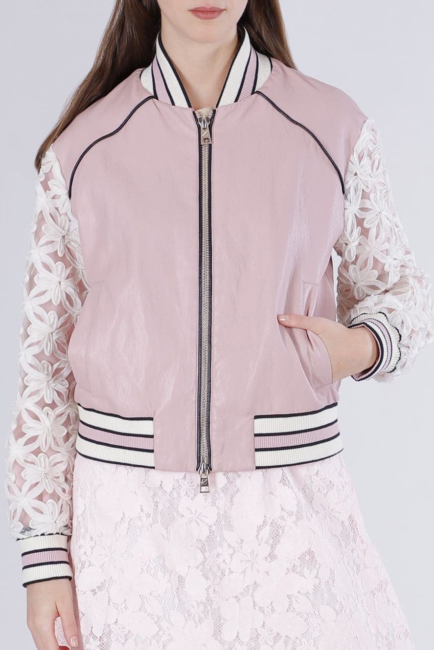 BOMBER IN SIMILPELLE CON MANICHE IN PIZZO - 3