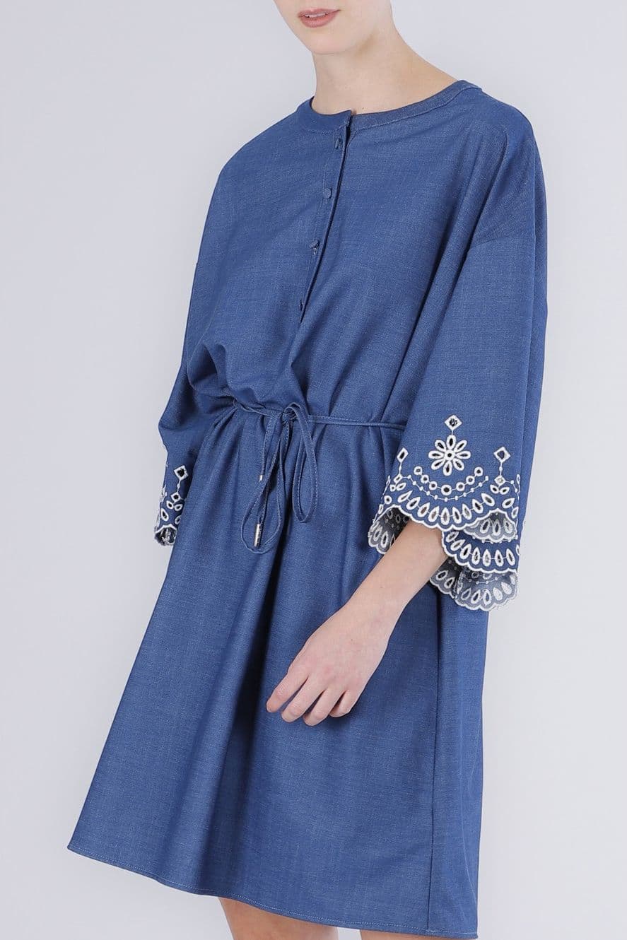 ABITO IN TENCEL DENIM CON RICAMO ALLE MANICHE - 3