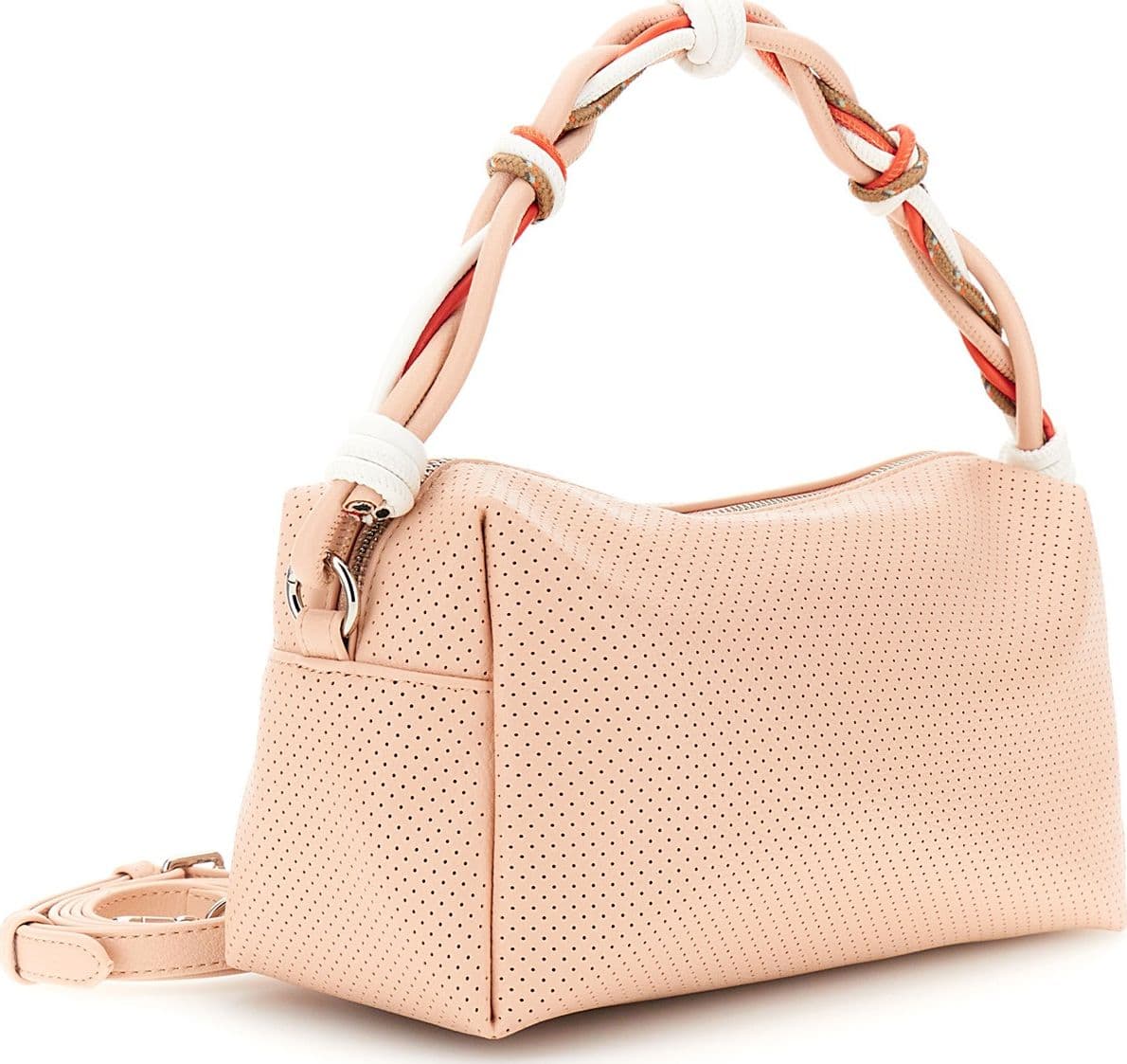 BORSA A SPALLA IN SINTETICO EFFETTO NAPPA CON MICRO TRAFORATURA E MANICI IN MIX - 2