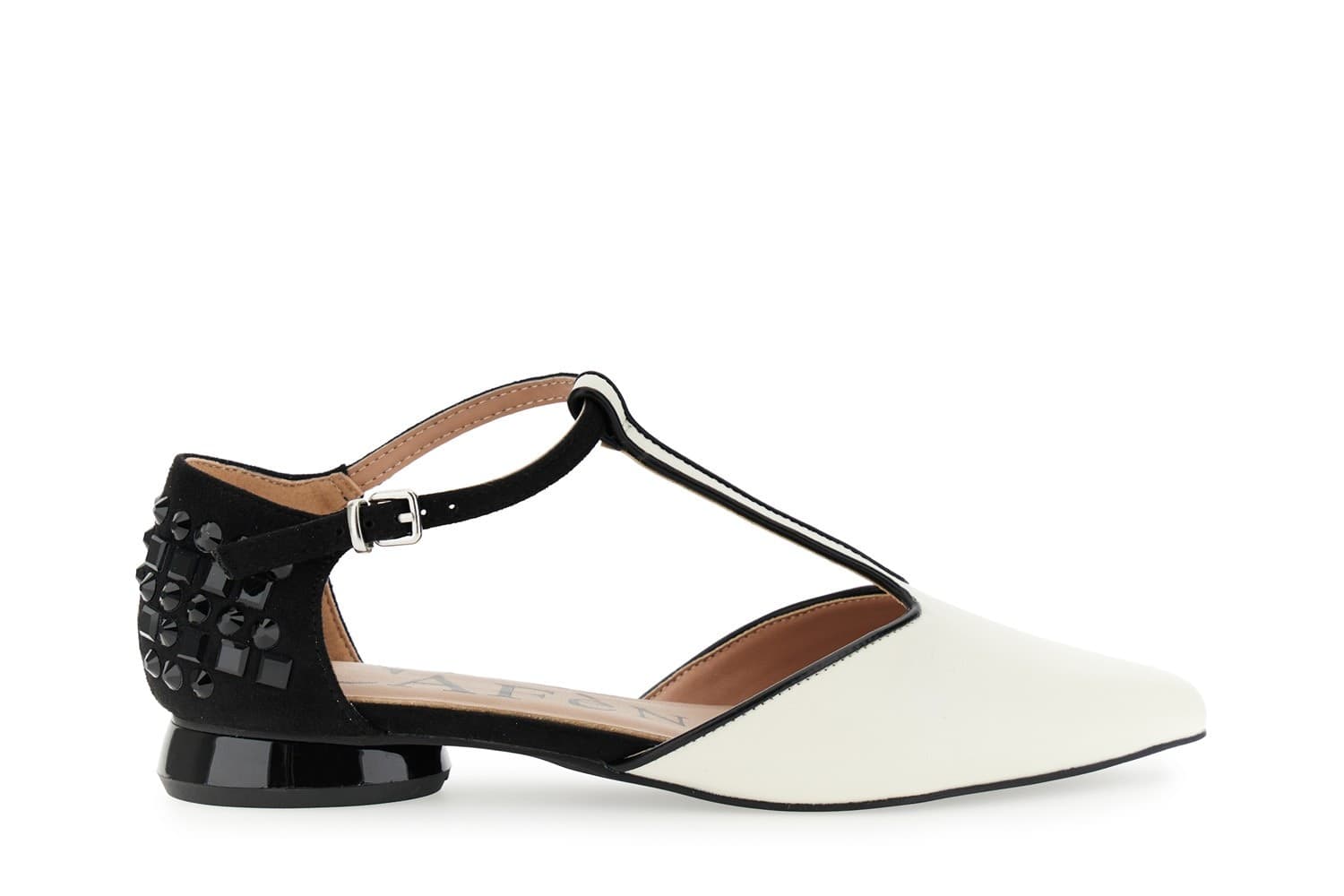 BALLERINA A T IN NAPPA E MICROFIBRA O CON MULTISTRASS