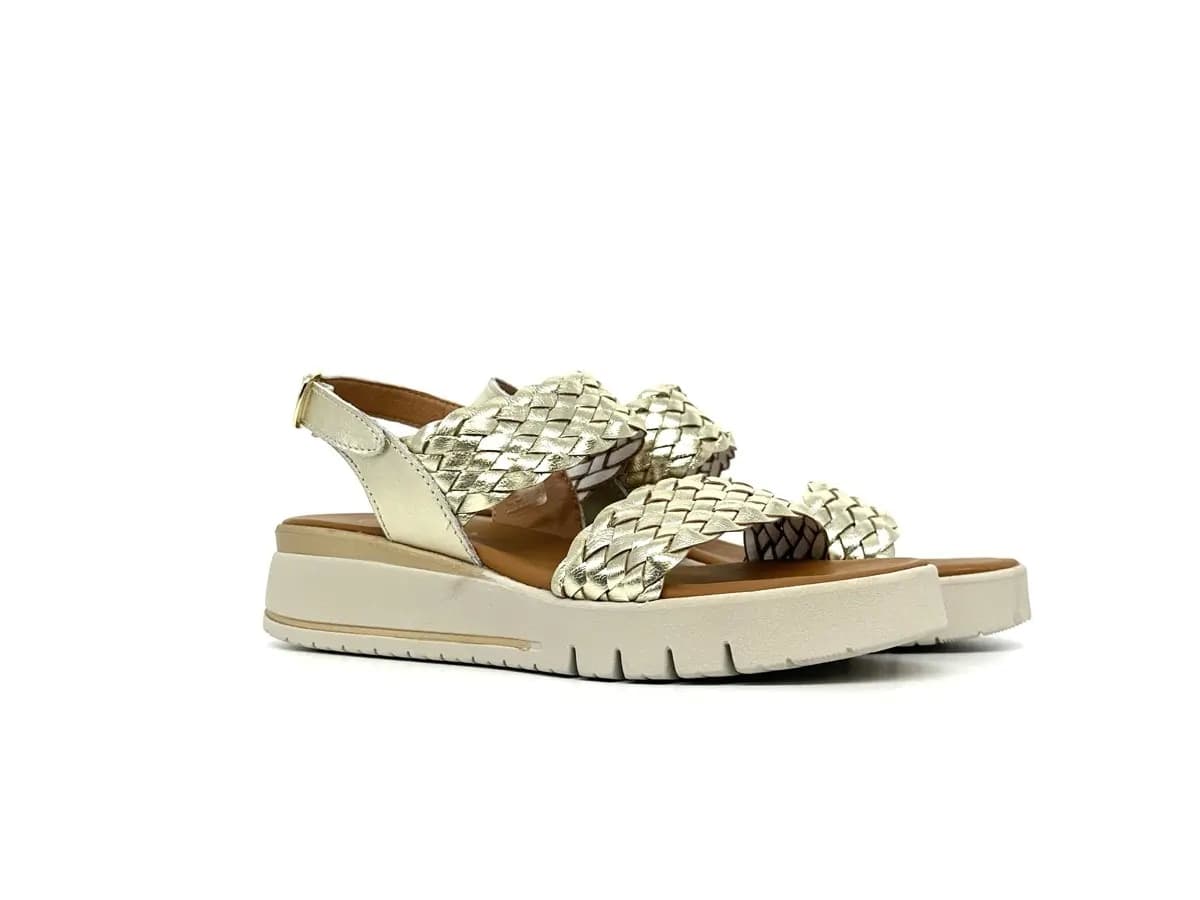 Cinzia Soft sandali donna pelle platino intrecciata zeppa leggera - 6