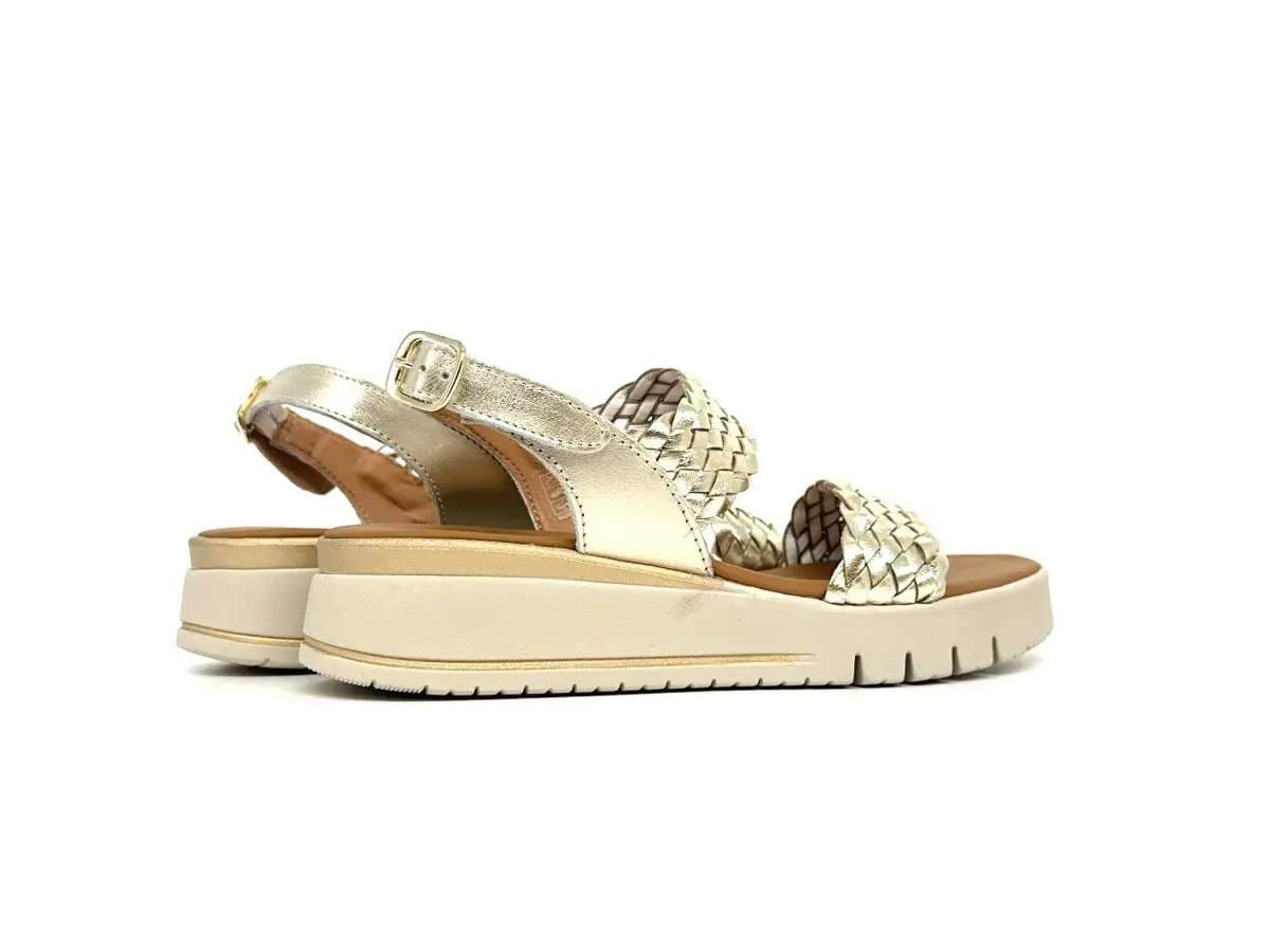 Cinzia Soft sandali donna pelle platino intrecciata zeppa leggera - 2