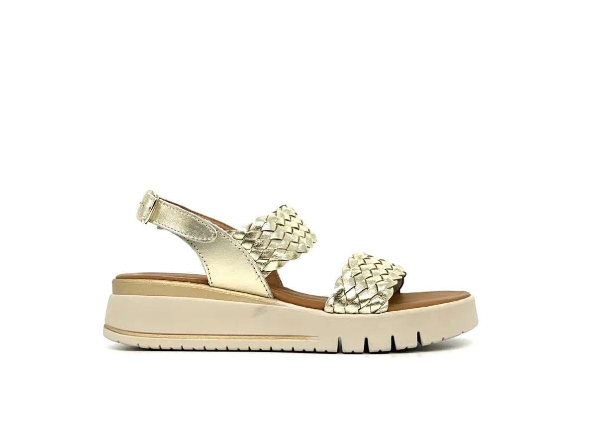Cinzia Soft sandali donna pelle platino intrecciata zeppa leggera - 4