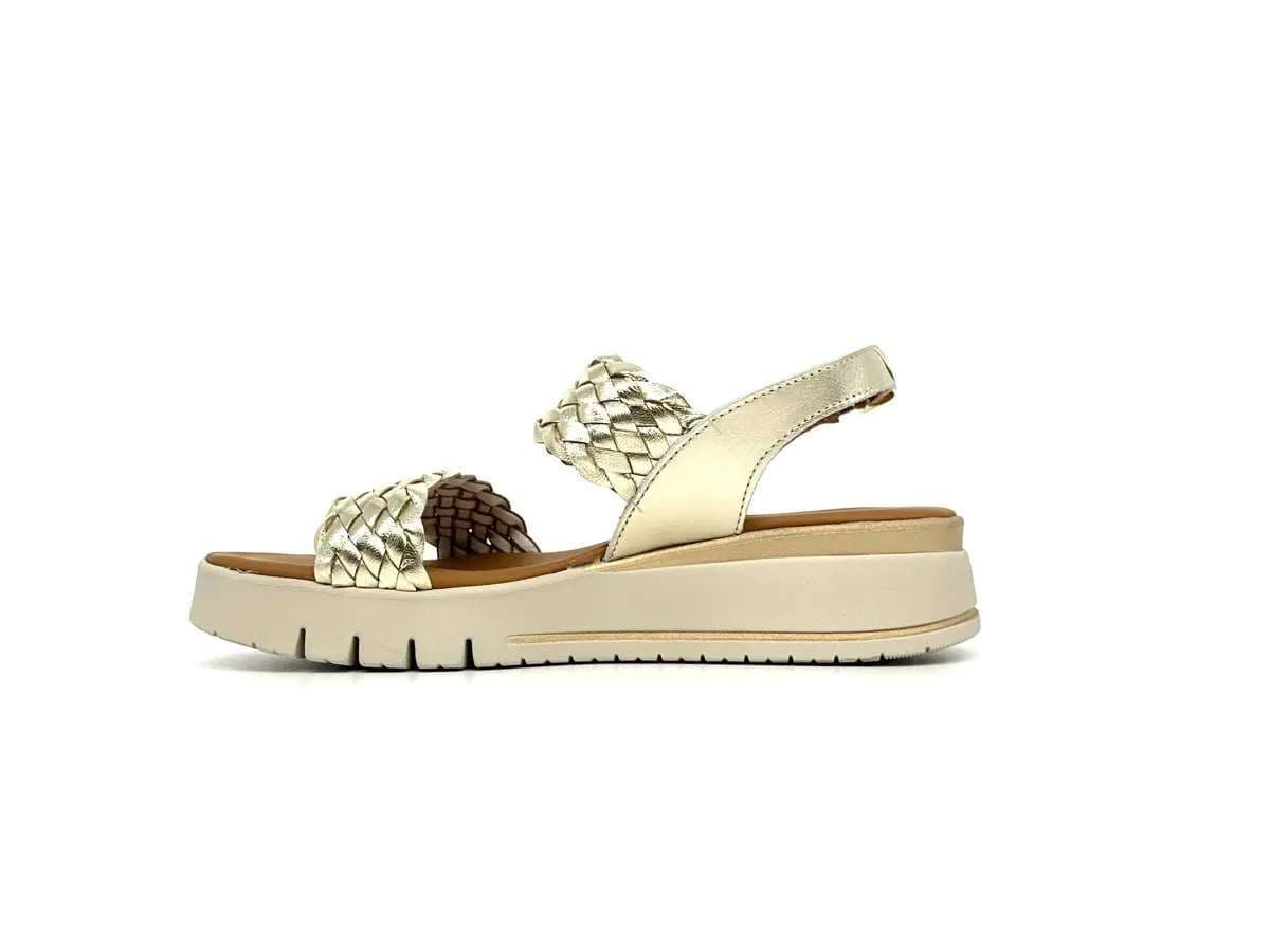 Cinzia Soft sandali donna pelle platino intrecciata zeppa leggera - 5