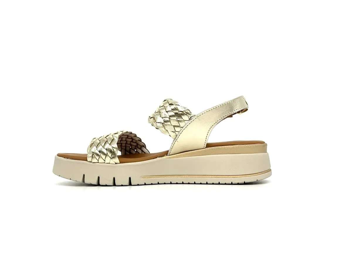 Cinzia Soft sandali donna pelle platino intrecciata zeppa leggera - 5