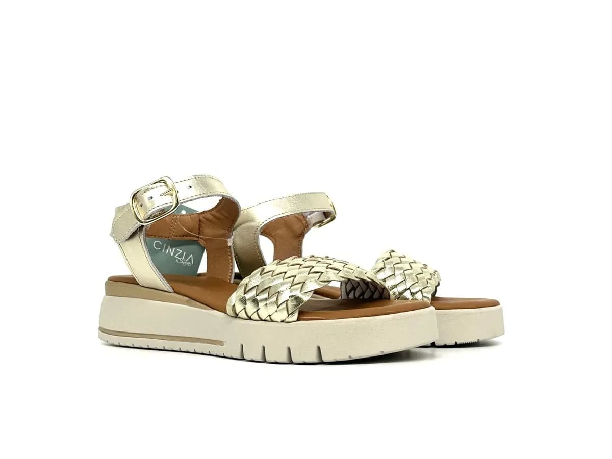 Cinzia Soft sandali donna pelle platino intrecciata con cinturino platform leggera - 6