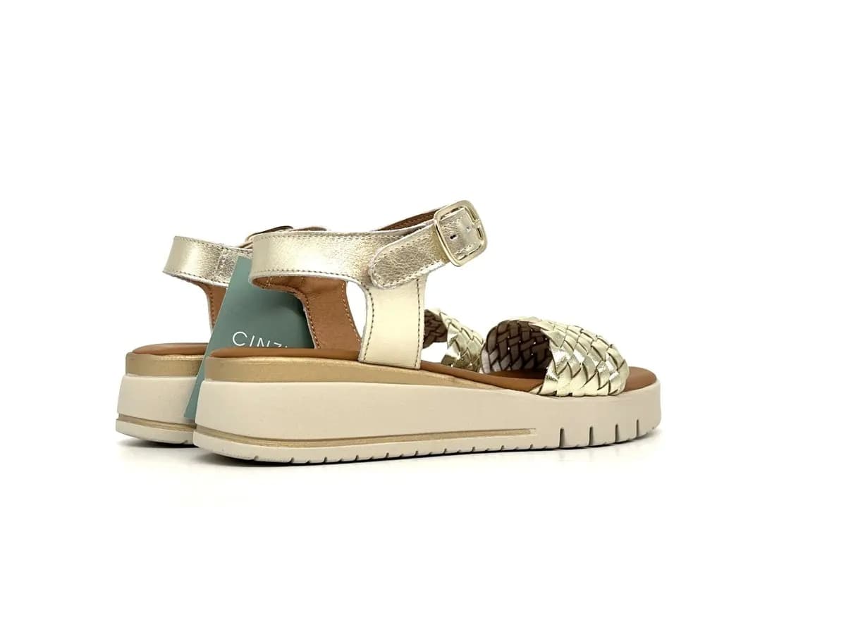 Cinzia Soft sandali donna pelle platino intrecciata con cinturino platform leggera - 2