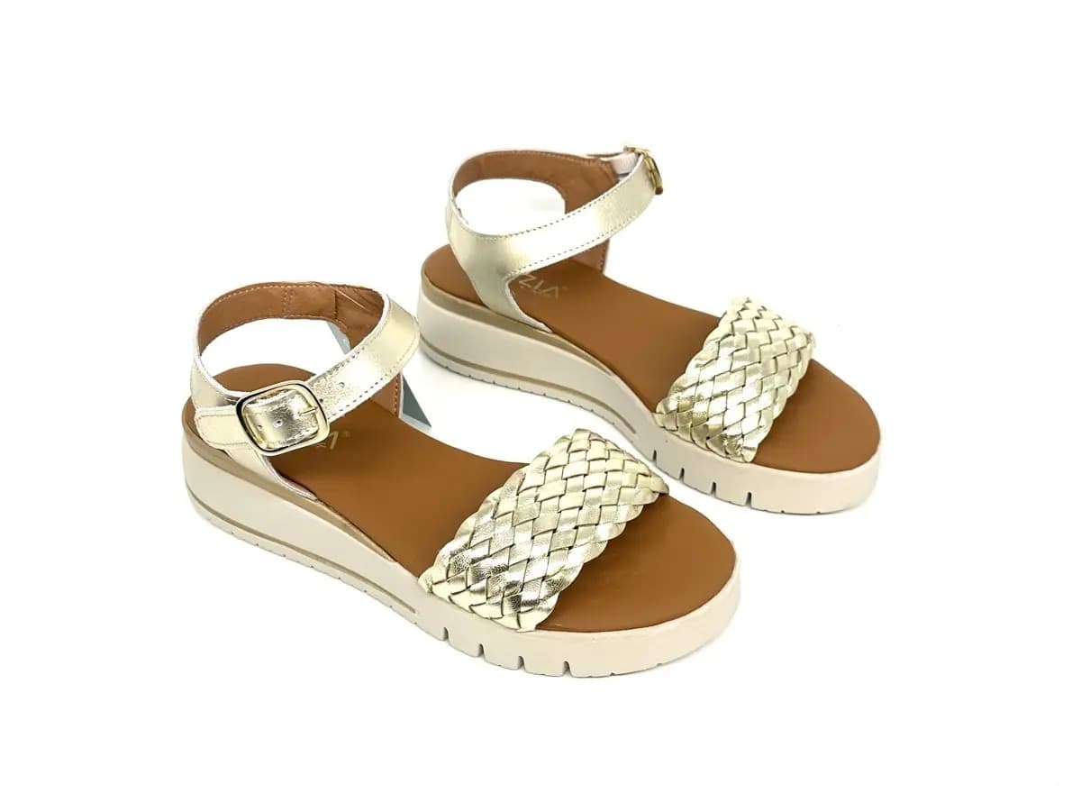 Cinzia Soft sandali donna pelle platino intrecciata con cinturino platform leggera - 3