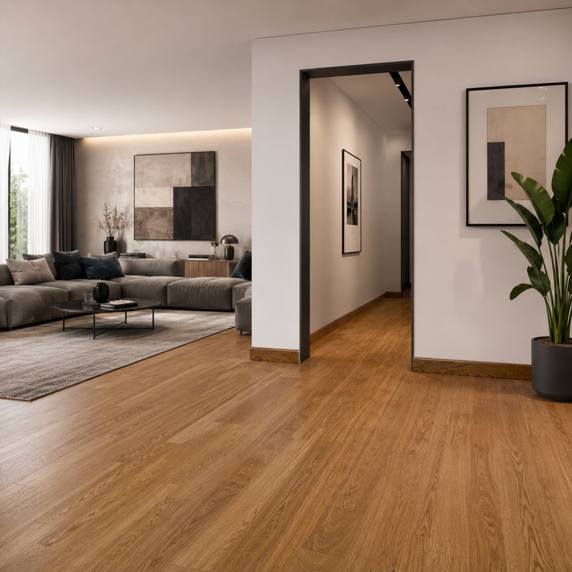 BATTISCOPA DUCALE in legno MASSELLO impiallacciato VERO LEGNO DI ROVERE CUOIO  80x15 verniciato opaco poro aperto (prezzo al metro) - 3