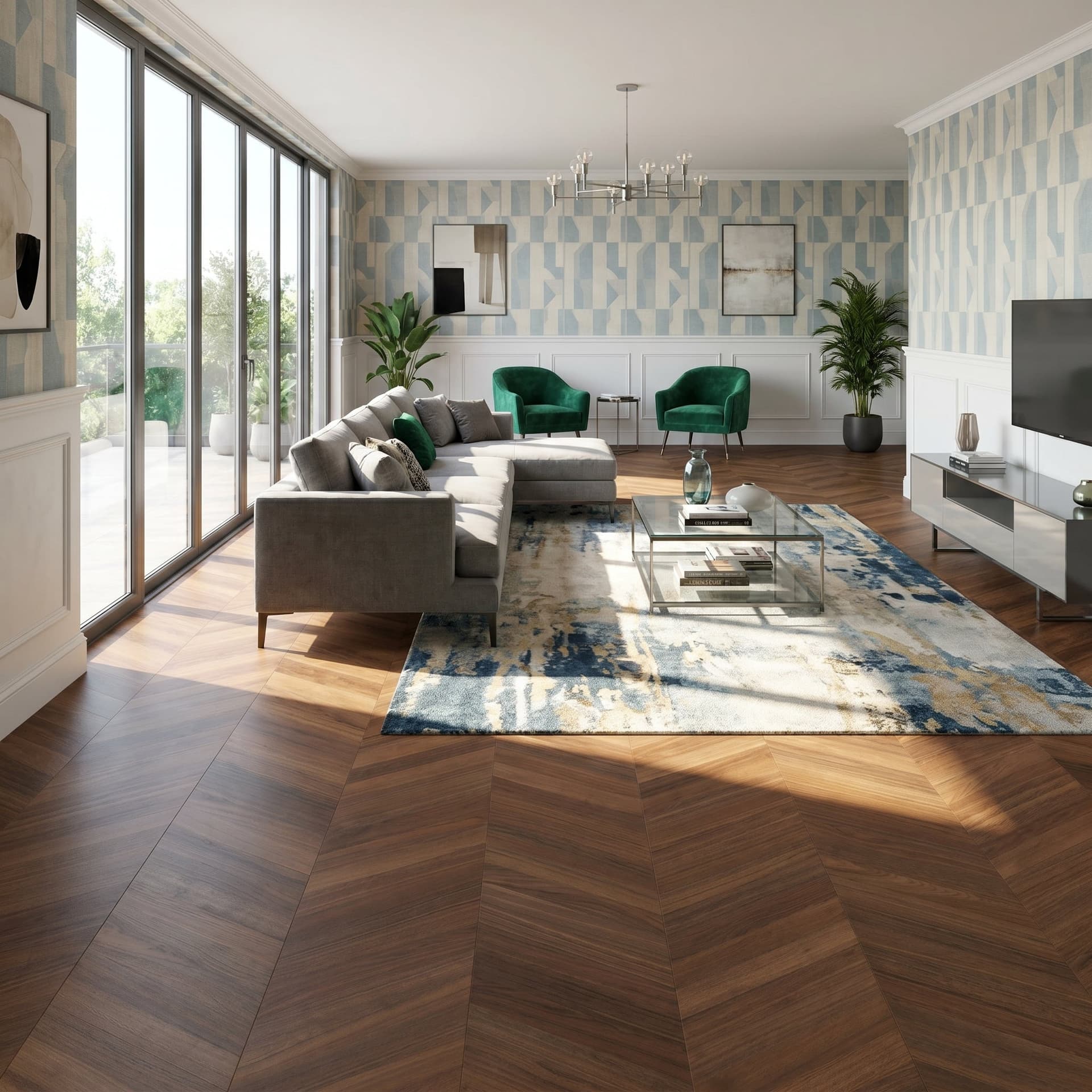 Pavimento in legno prefinito di WALNUT (Noce) punta ungherese verniciato, bisell. Spazz. 8x92x550mm Select - 2