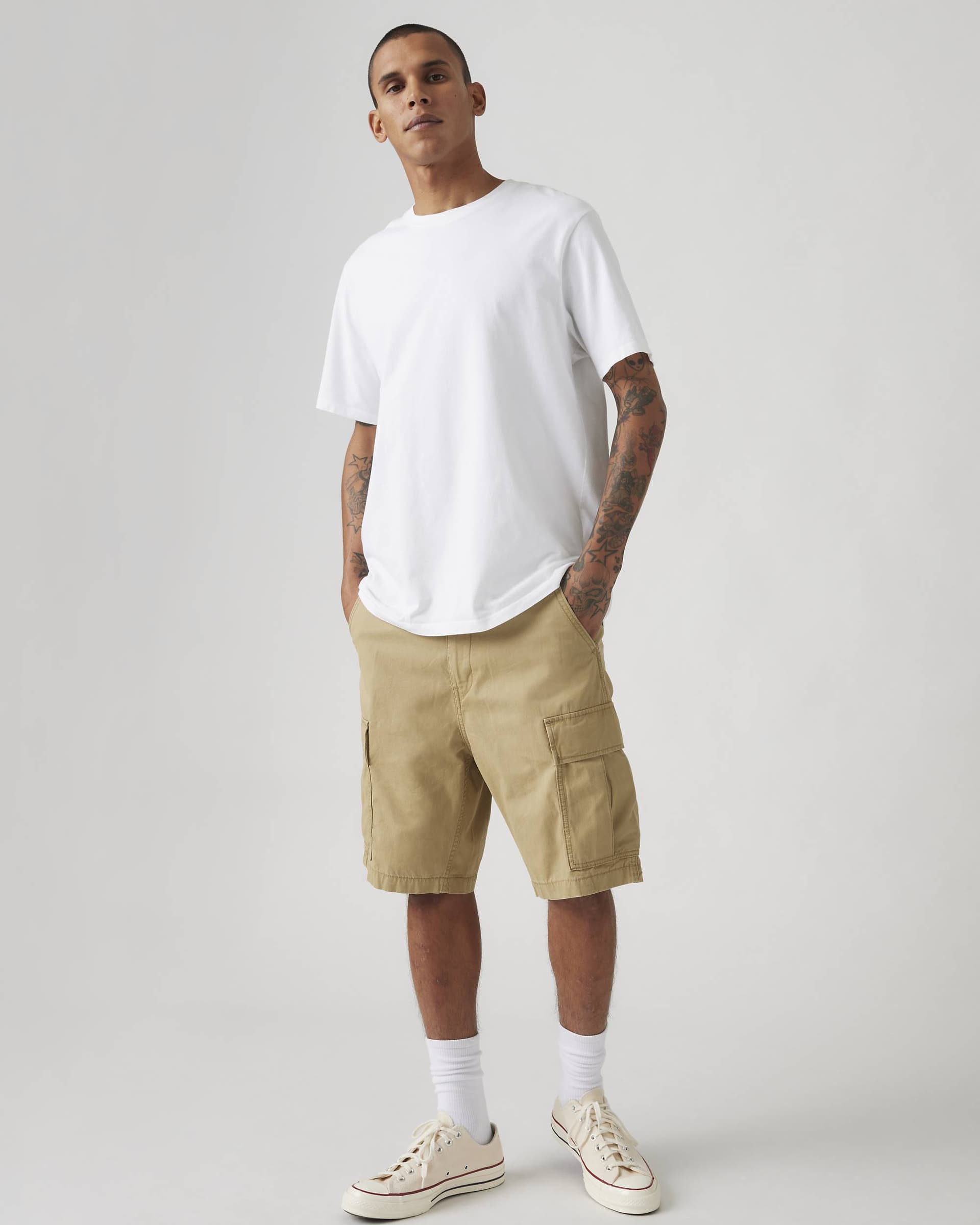 Bermuda cargo uomo Levi's Carrier in tela beige lightweight - 4