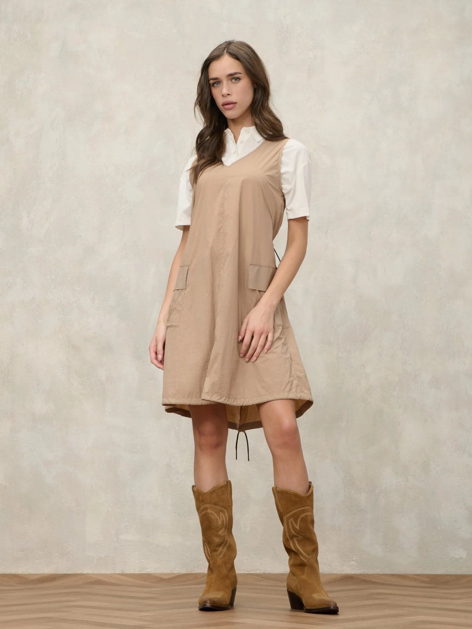 Blauer Abito Donna Corto Senza Maniche con Coulisse Fiske 26SBLDV03258 Beige - 2