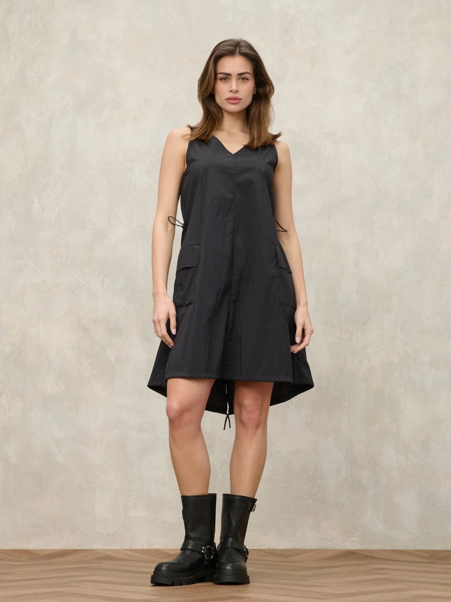 Blauer Abito Donna Corto Senza Maniche con Coulisse Fiske 26SBLDV03258 Nero - 2