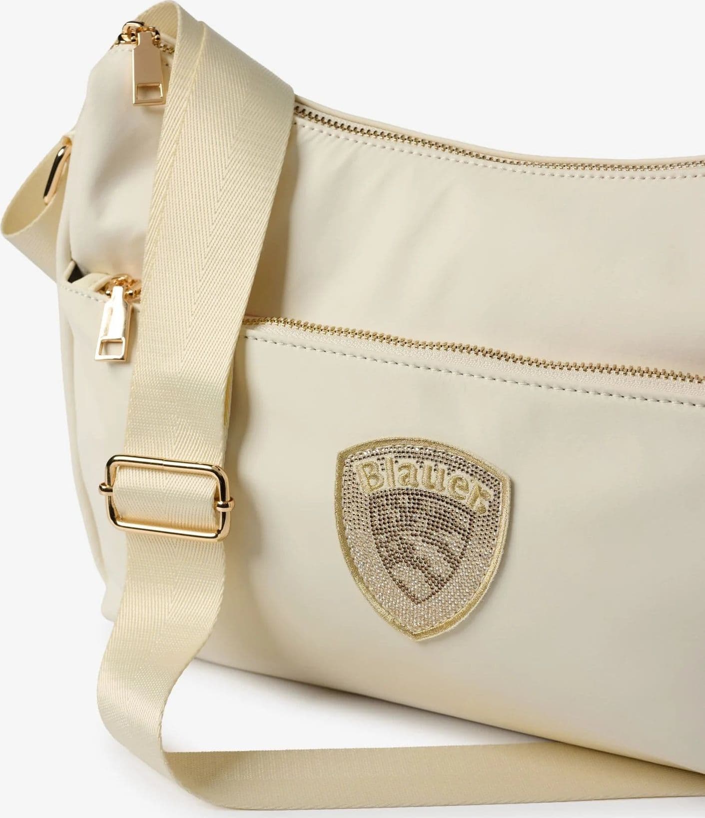 Blauer borsa donna a tracolla in nylon bianco con logo glitter - 2