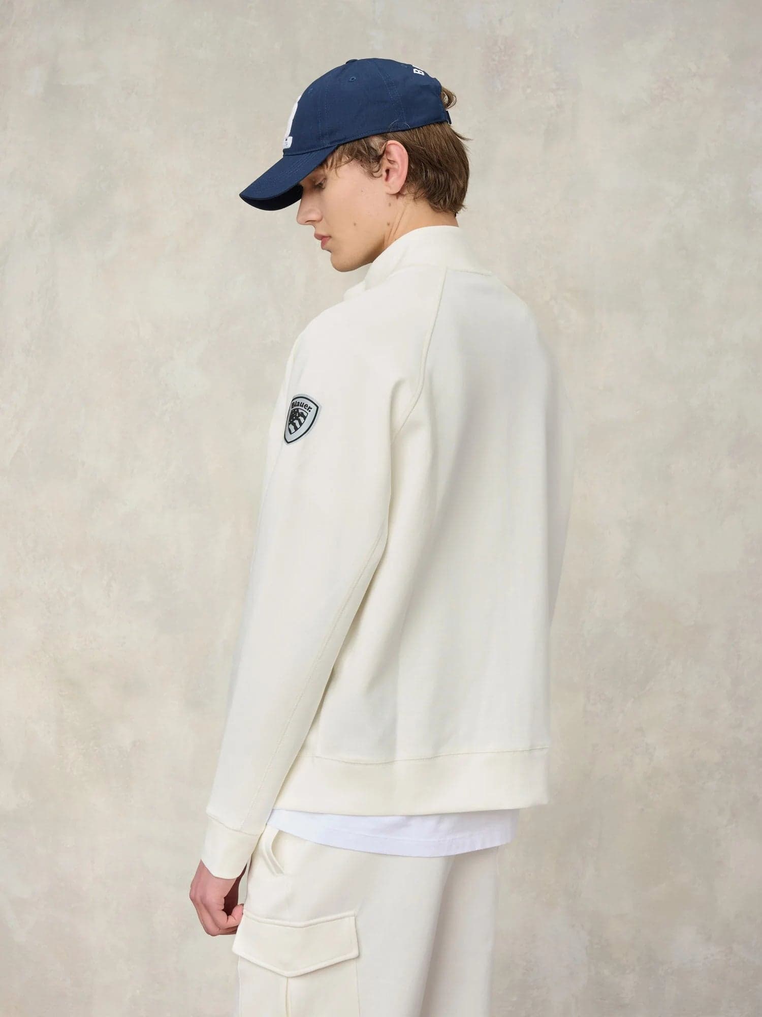 Blauer Felpa Uomo con Zip e Collo Alto Raynor 26SBLUF01032 Bianco Neve - 3