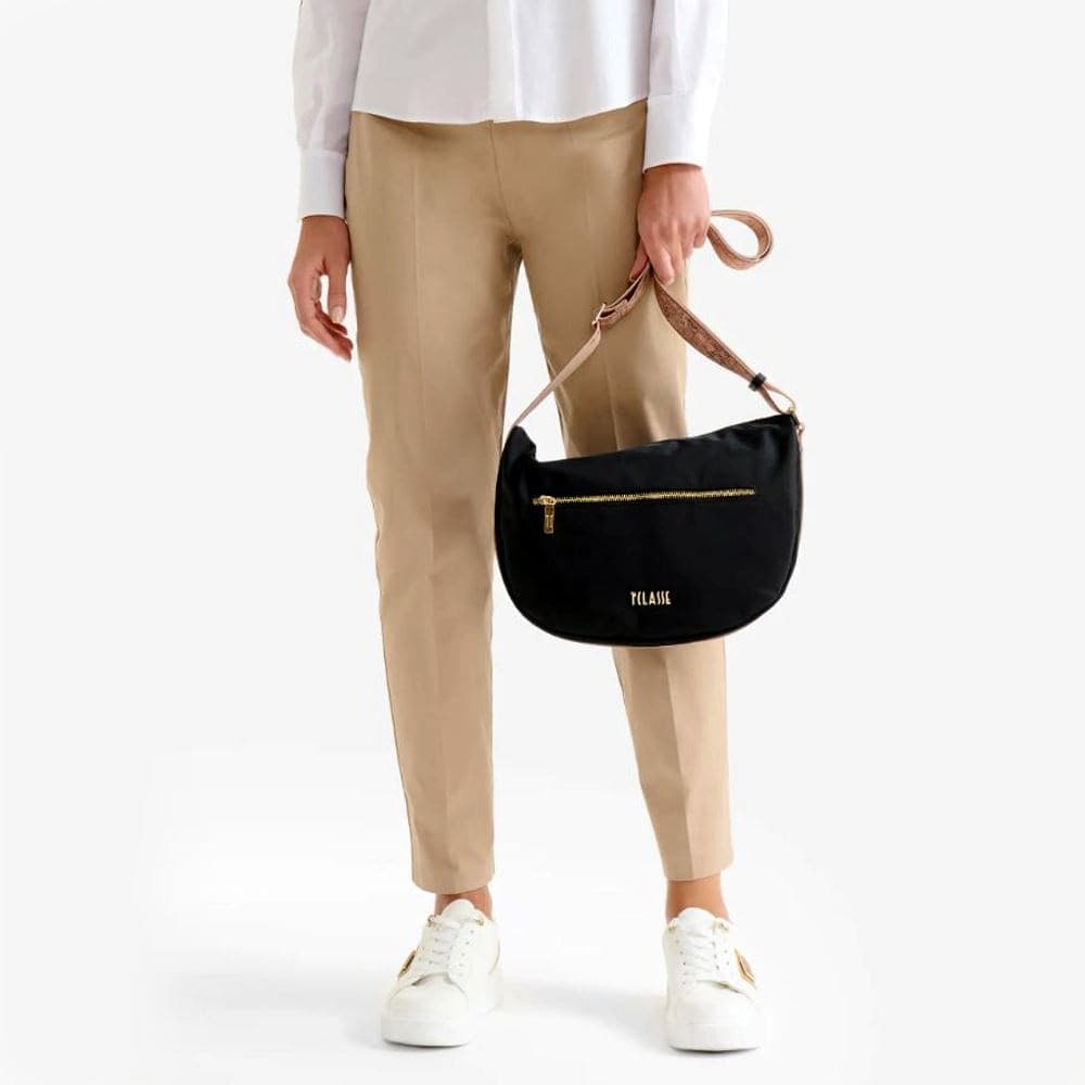 Borsa donna 1ª Classe tracolla mezzaluna grande in nylon riciclato nero e Geo Classic - 5