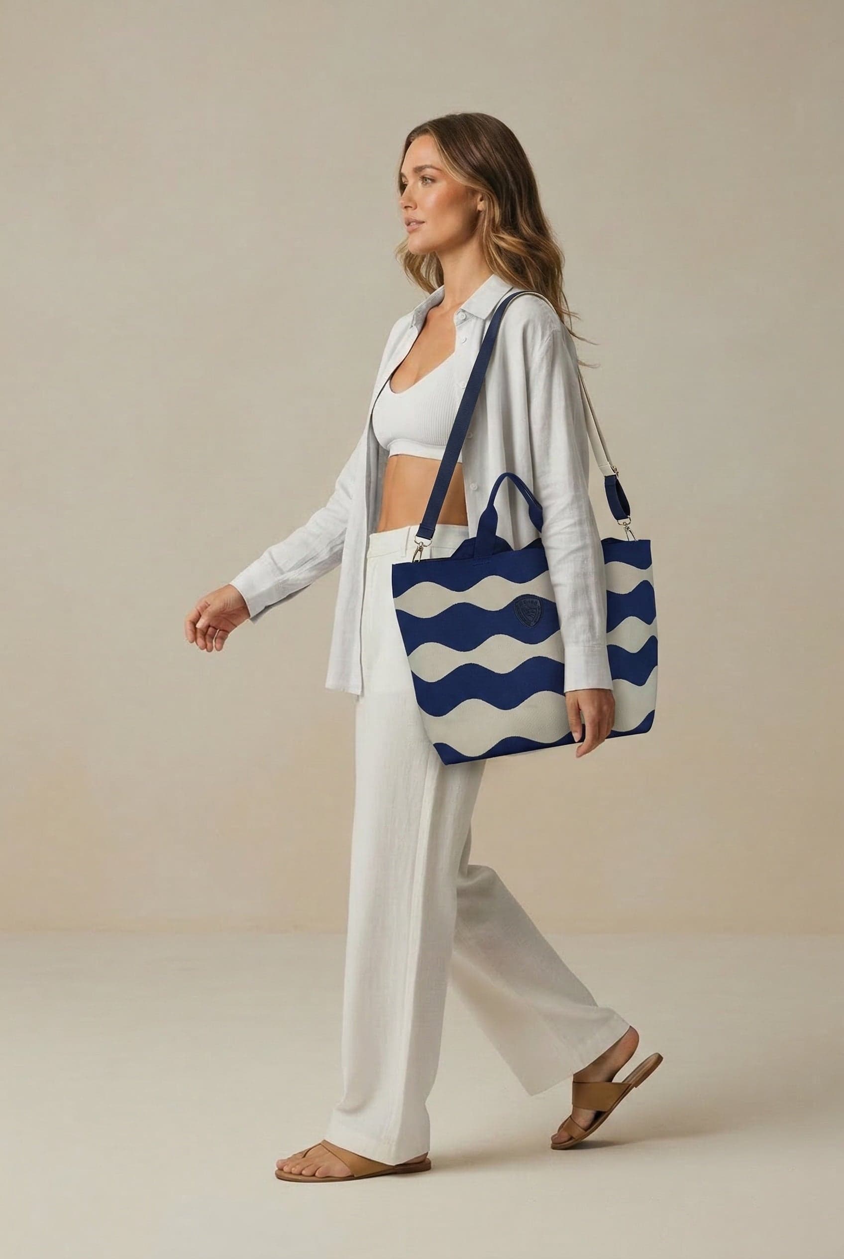 Borsa donna  mare Blauer Cream/Navy – Shopper estiva knitted oversize - 4