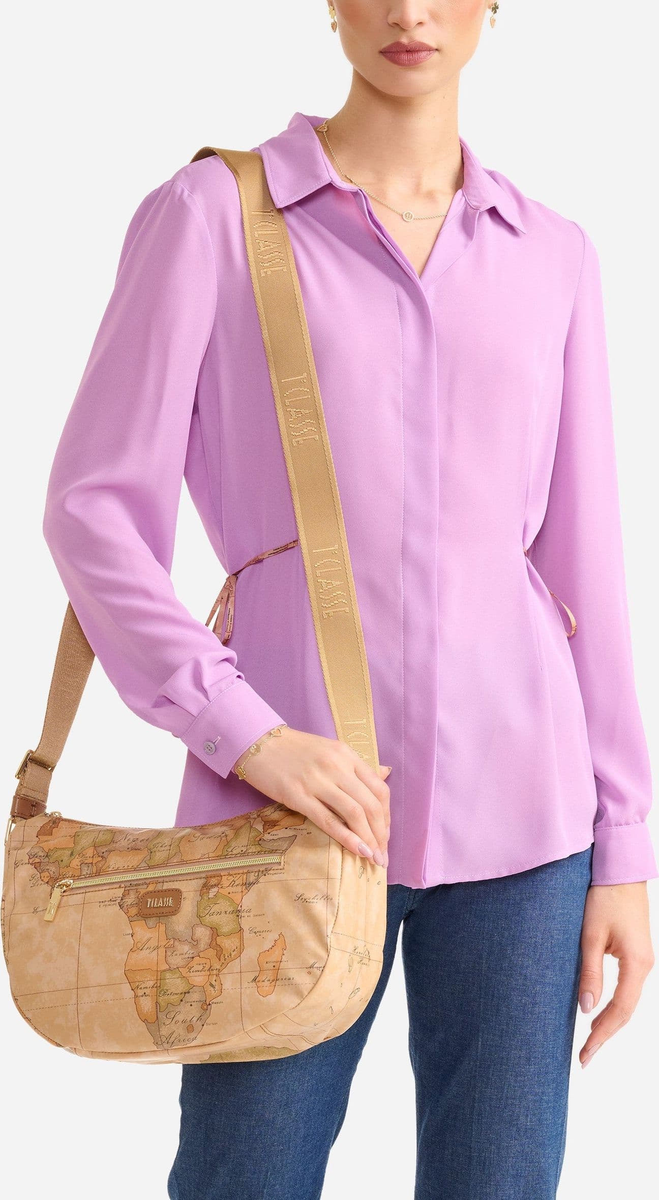 Borsa tracolla donna 1ª Classe mezzaluna media Soft Petals Geo Classic - 5