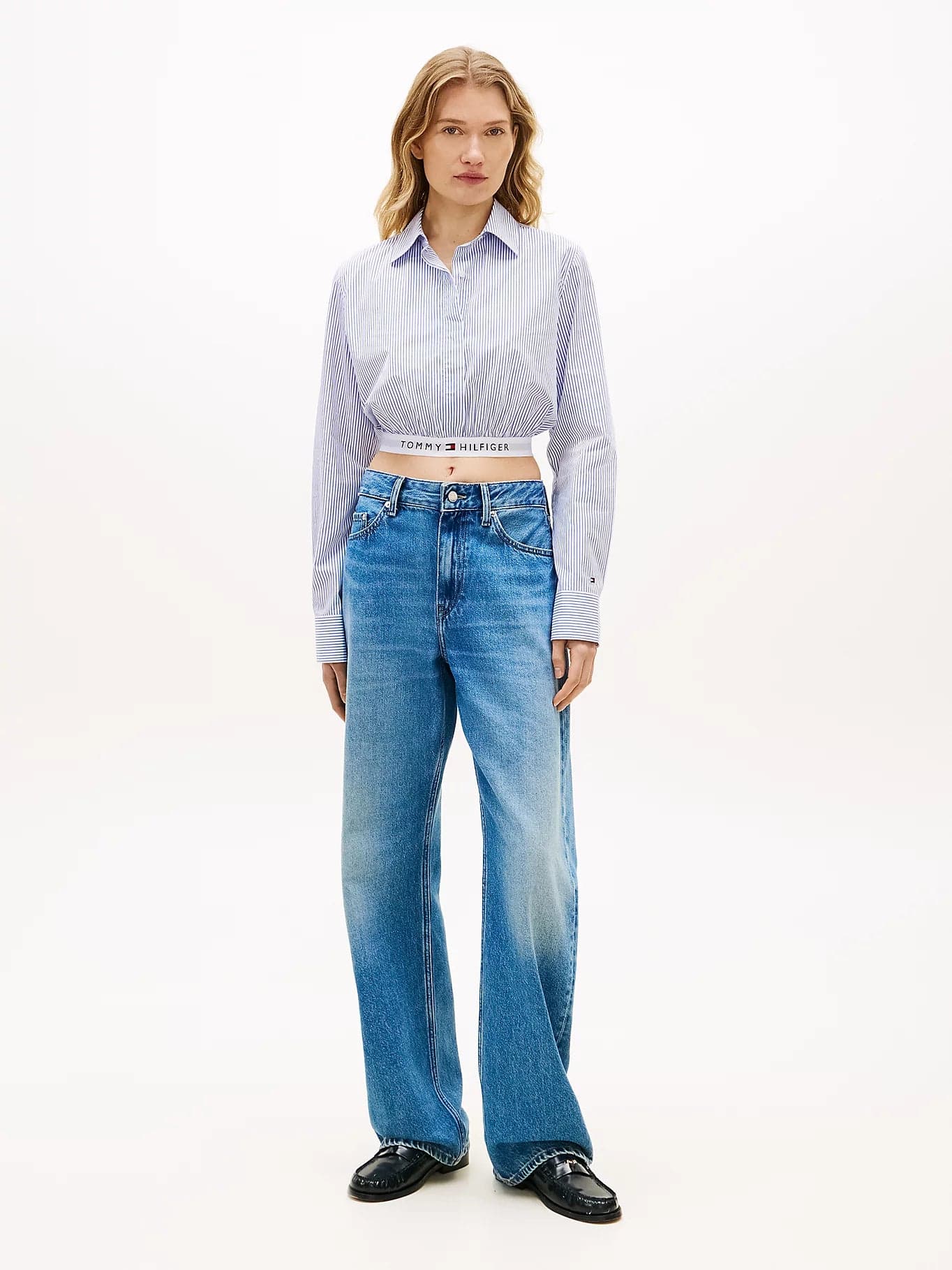 Camicia donna corta Tommy Hilfiger in cotone con elastico logo – Regular fit WW0WW489030Y9 - 3