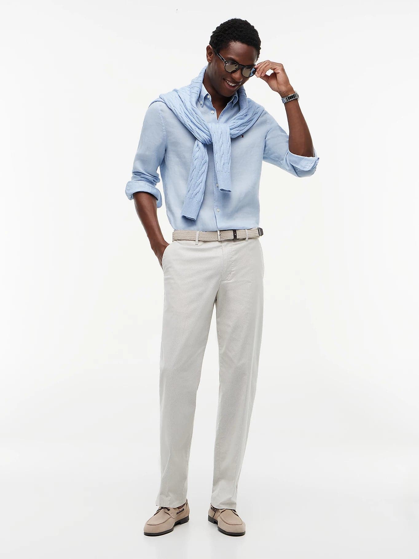 Camicia uomo Tommy Hilfiger in lino regular fit azzurra MW0MW41530C1O - 2