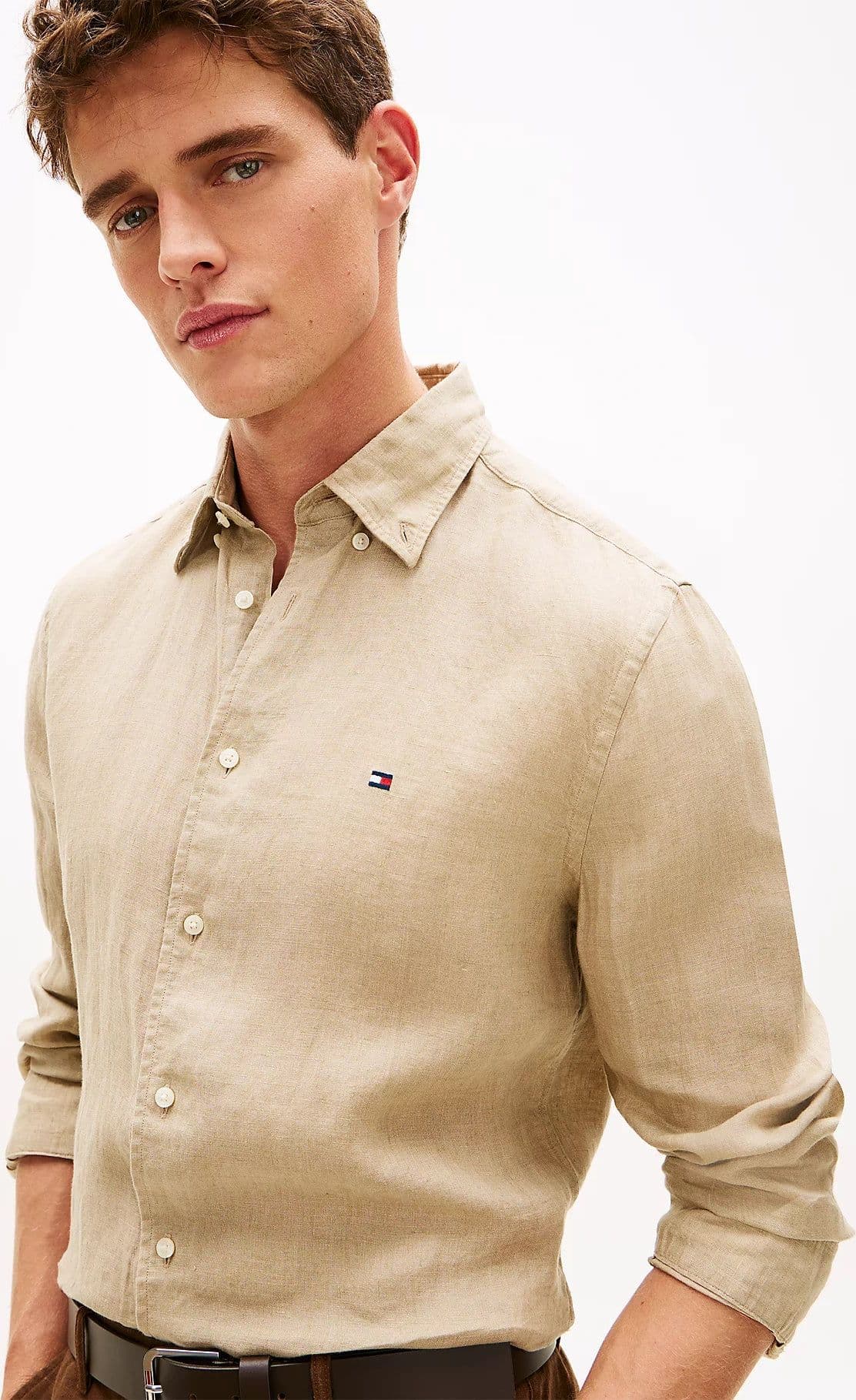 Camicia uomo Tommy Hilfiger in lino regular fit beige MW0MW41530RBT - 2
