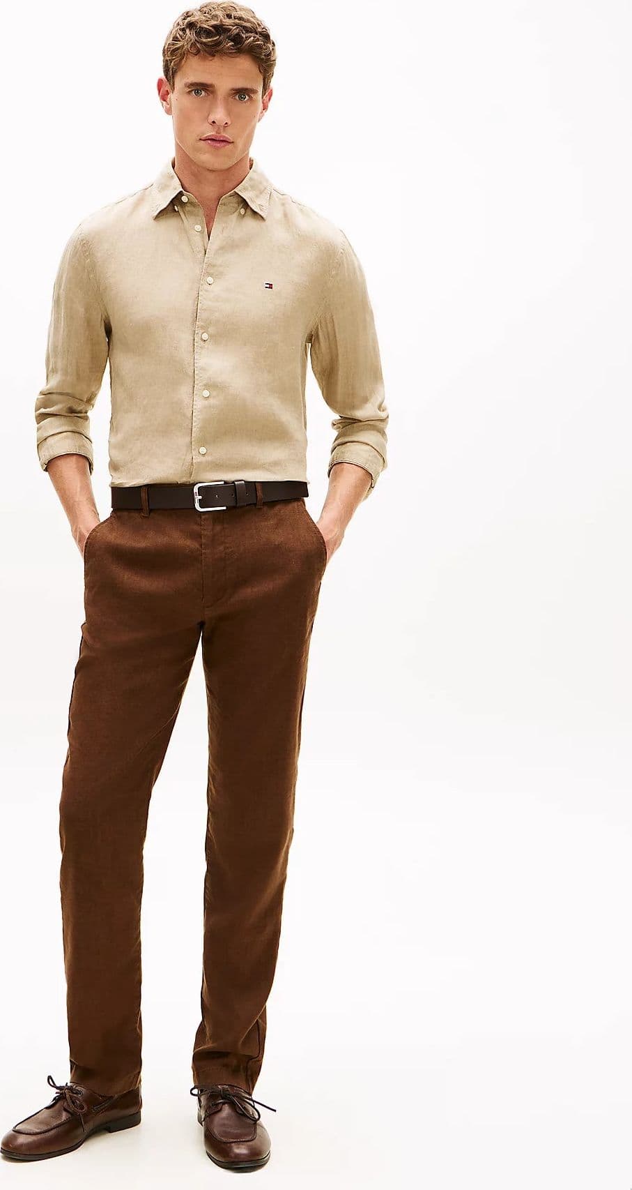 Camicia uomo Tommy Hilfiger in lino regular fit beige MW0MW41530RBT - 3
