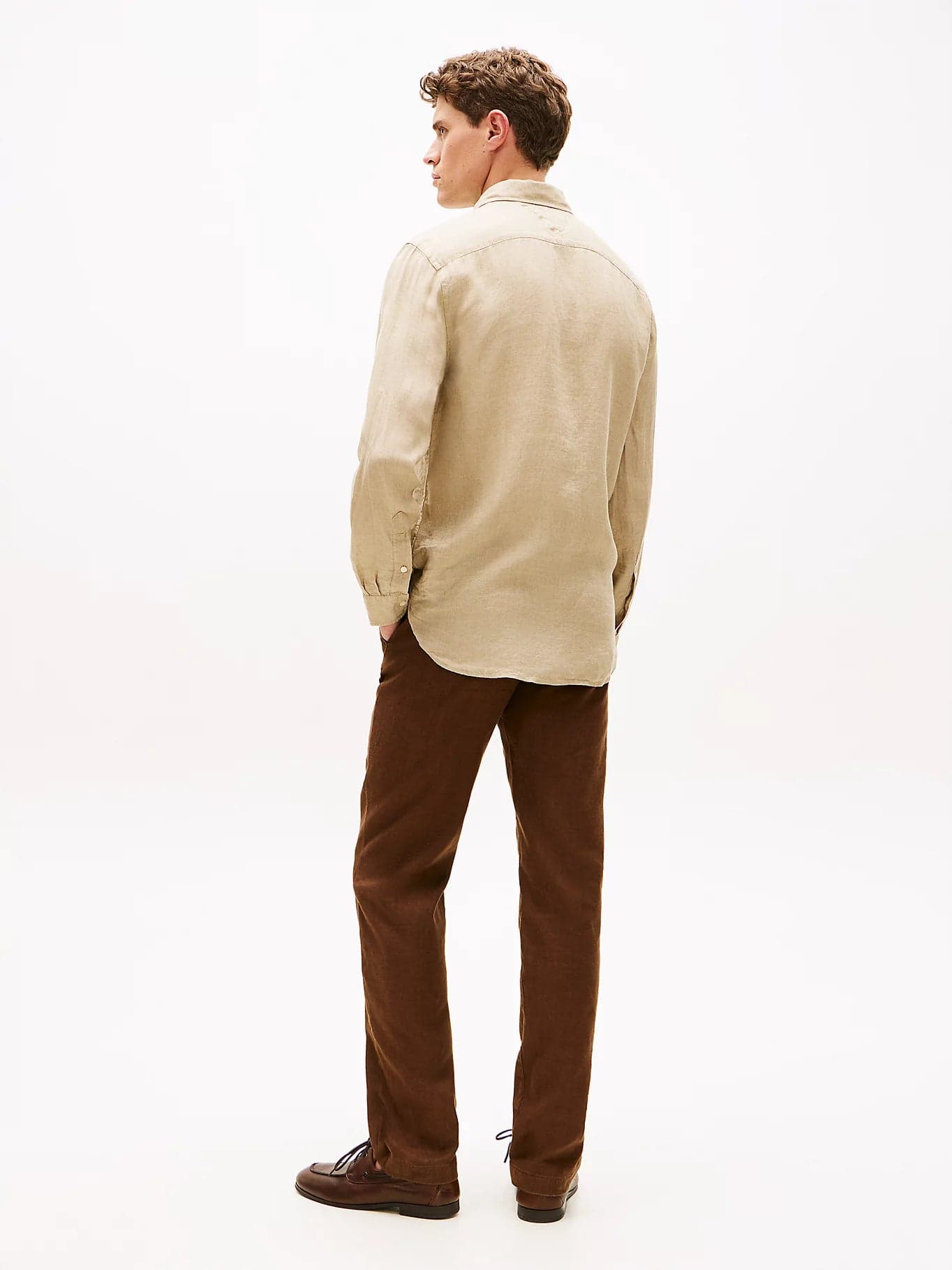 Camicia uomo Tommy Hilfiger in lino regular fit beige MW0MW41530RBT - 4
