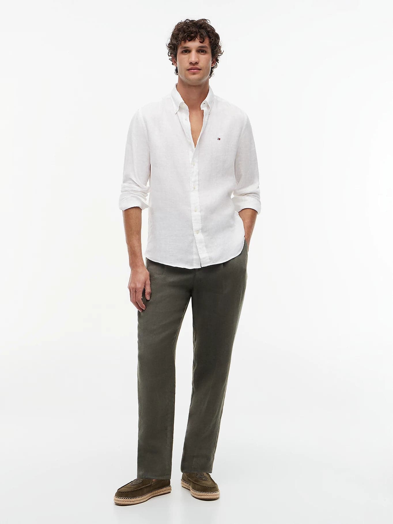 Camicia uomo Tommy Hilfiger in lino regular fit bianca MW0MW41530YBR - 2