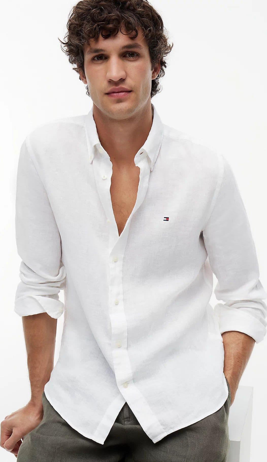 Camicia uomo Tommy Hilfiger in lino regular fit bianca MW0MW41530YBR - 3
