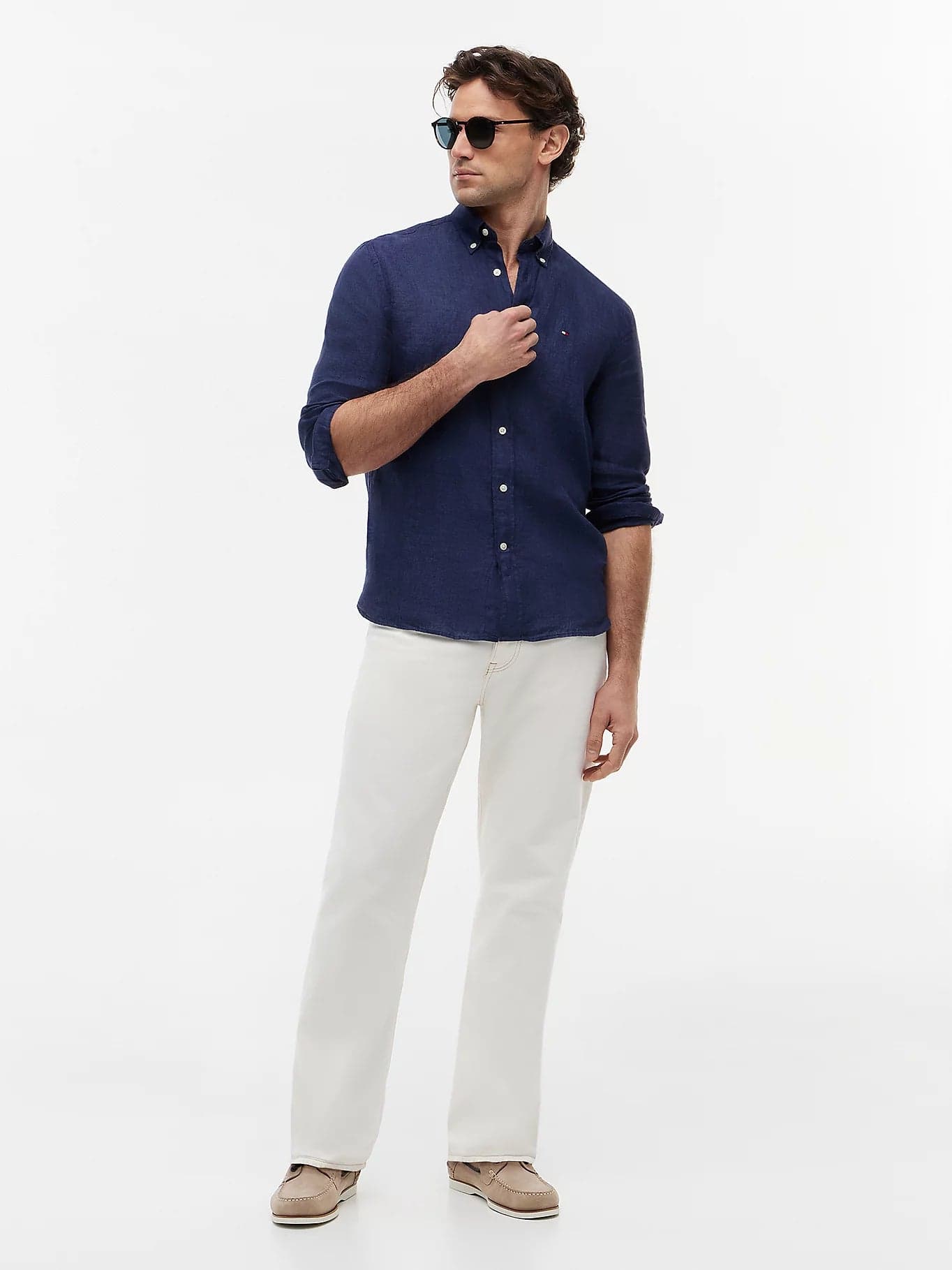 Camicia uomo Tommy Hilfiger in lino regular fit blu MW0MW41530 - 2