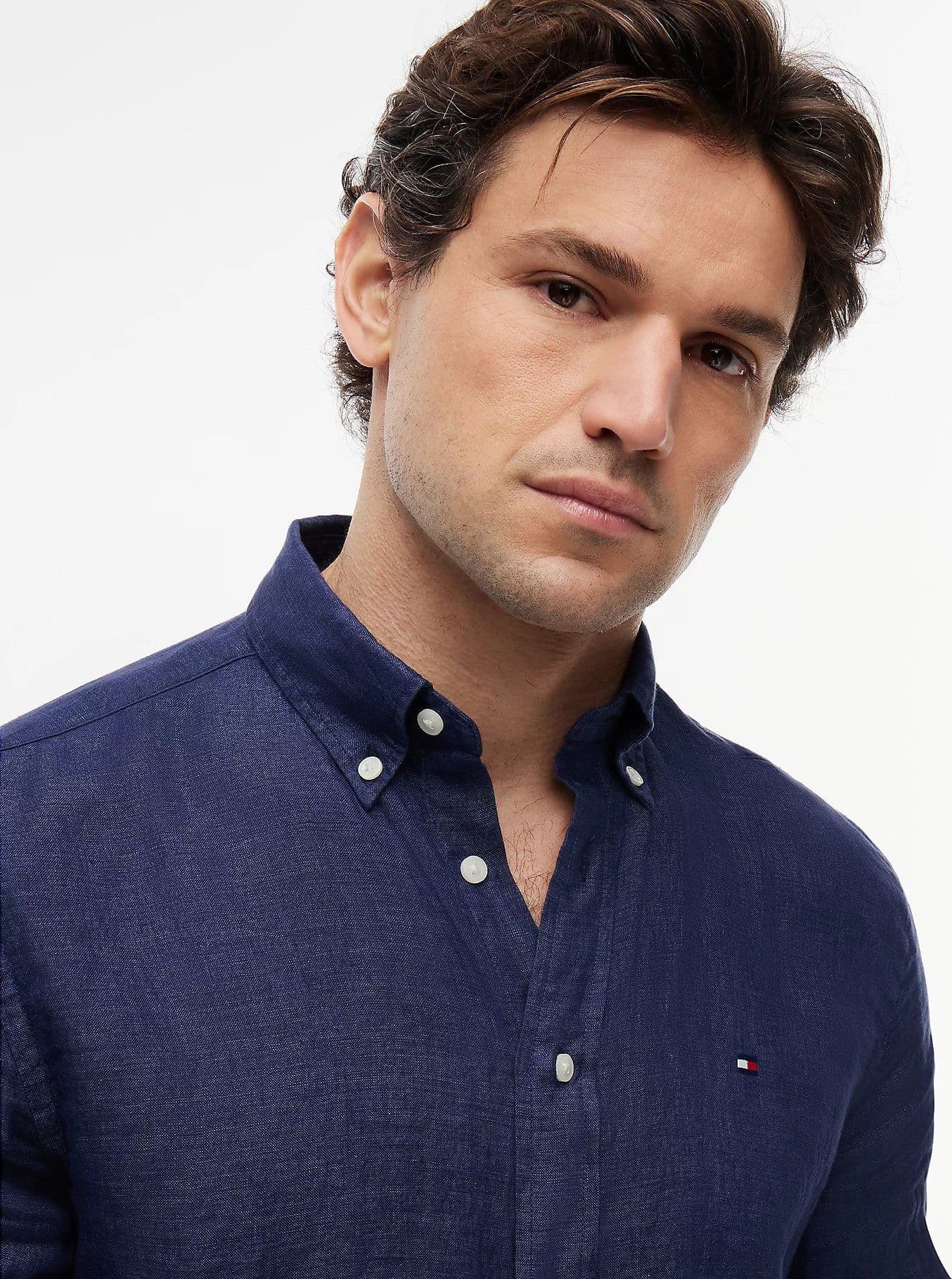 Camicia uomo Tommy Hilfiger in lino regular fit blu MW0MW41530 - 3