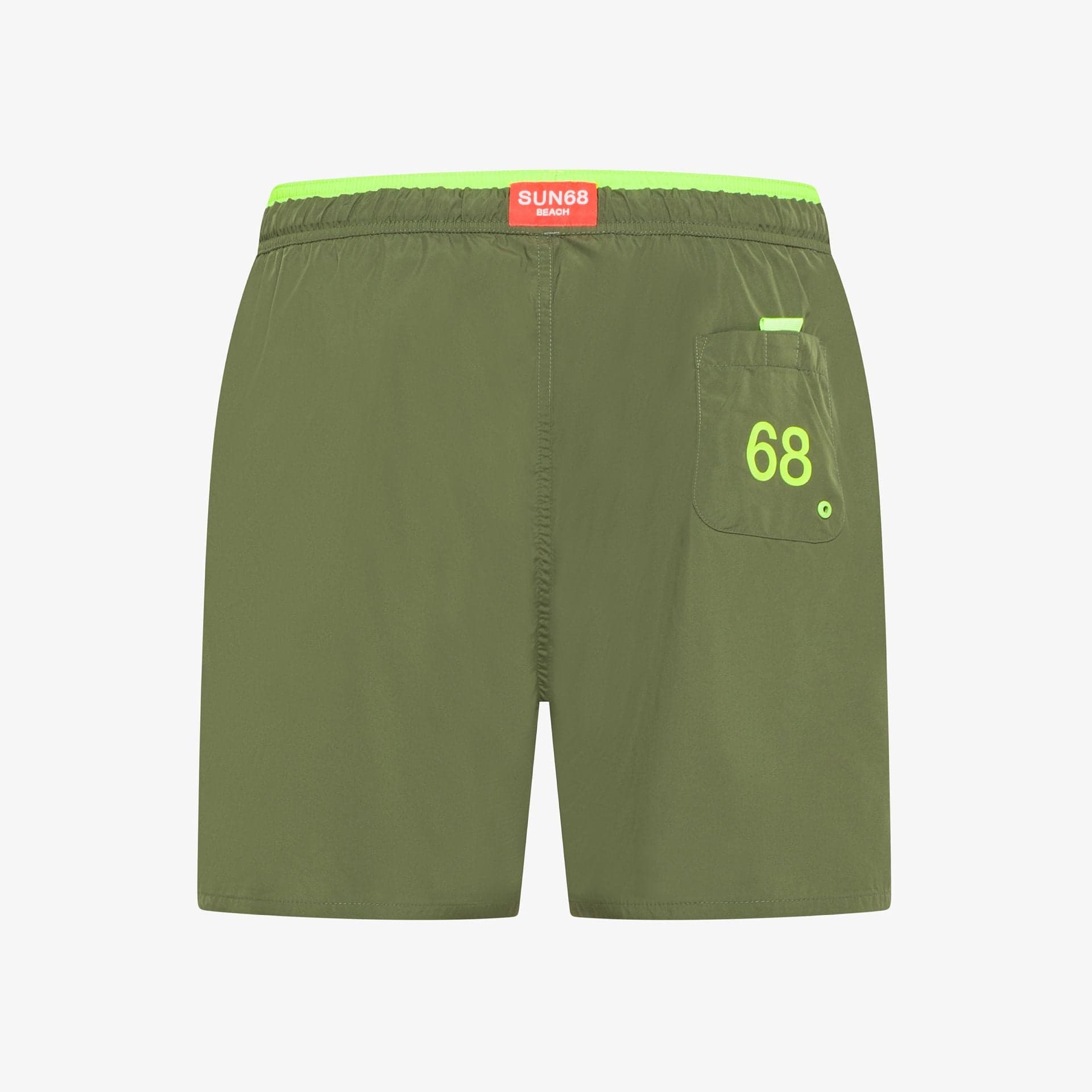 Costume uomo Sun68 verde militare shorts mare in nylon con coulisse fluo - 2