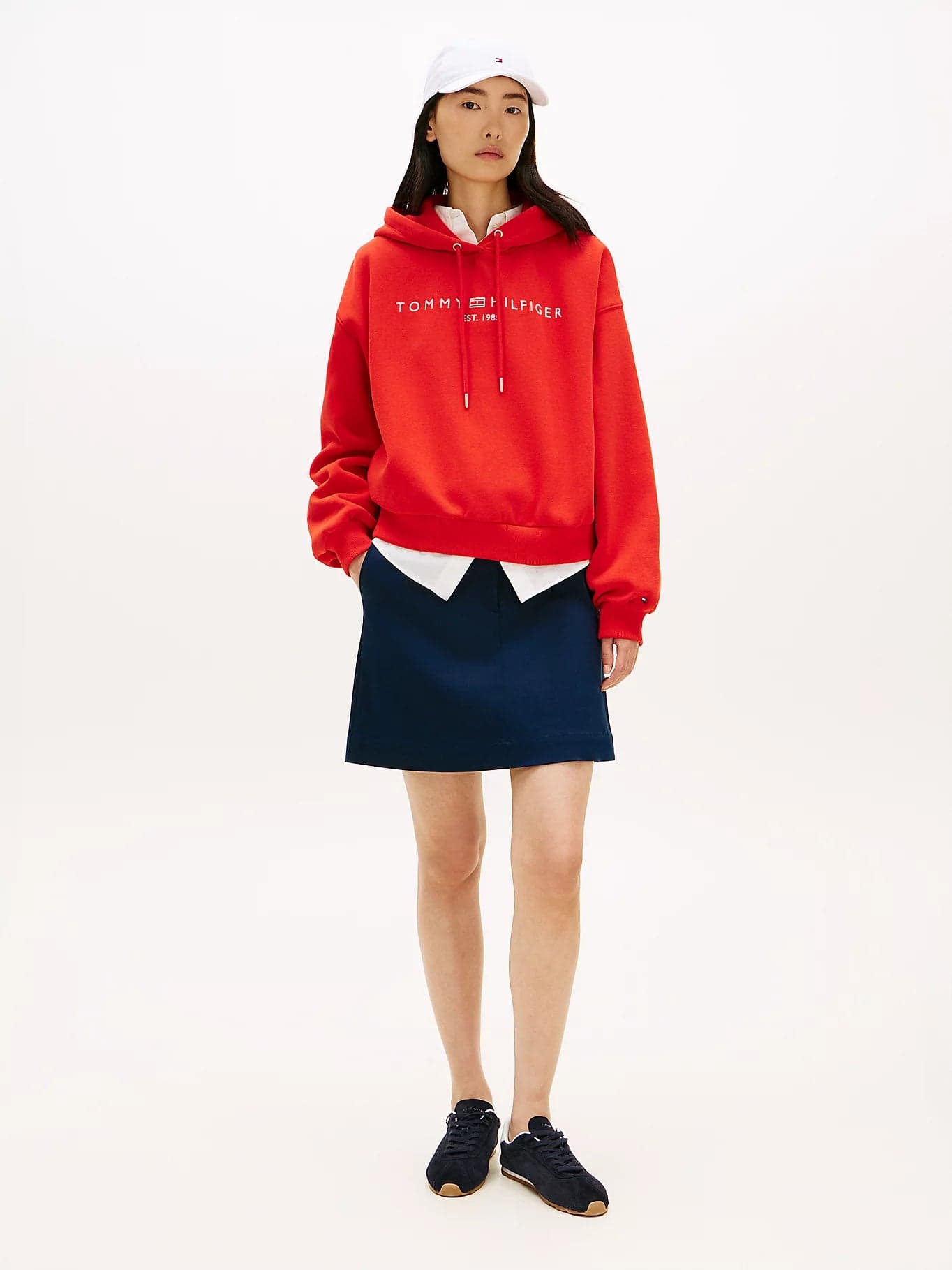 Felpa donna Tommy Hilfiger con cappuccio relaxed fit rossa logo frontale WW0WW47832SNE - 3
