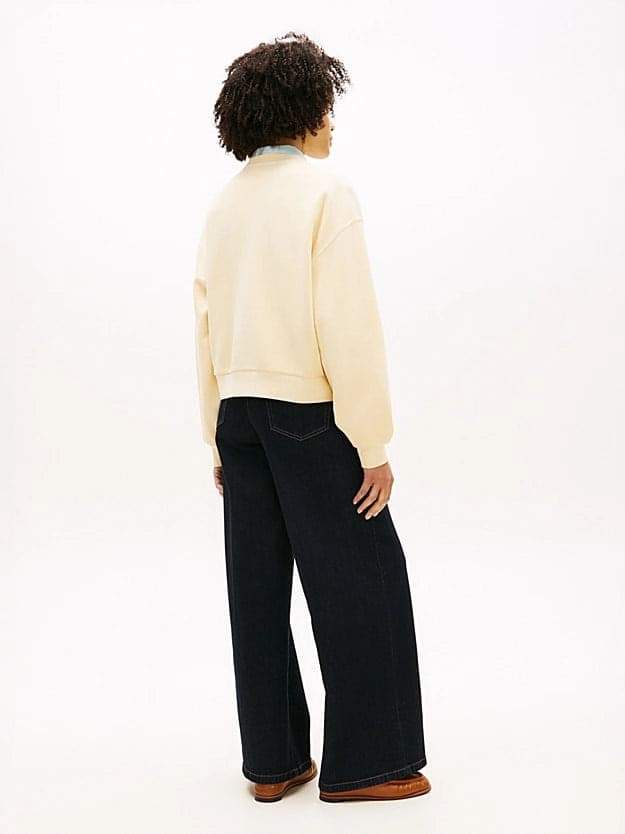 Felpa donna Tommy Hilfiger panna relaxed fit in cotone con stemma ricamato – WW0WW48733AEX - 4