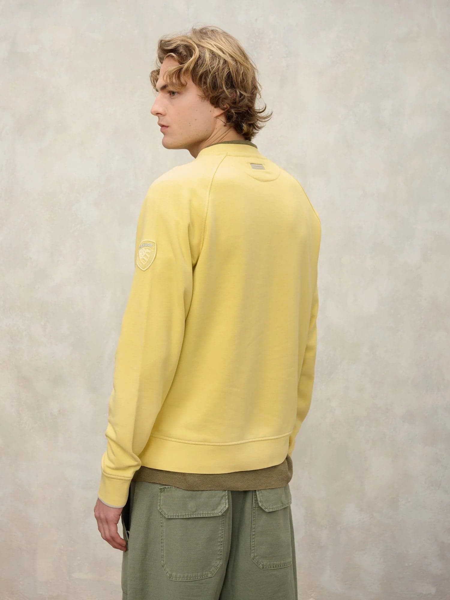 Felpa Uomo Blauer Camp 26SBLUF03242 girocollo con stampa floc – Giallo - 4