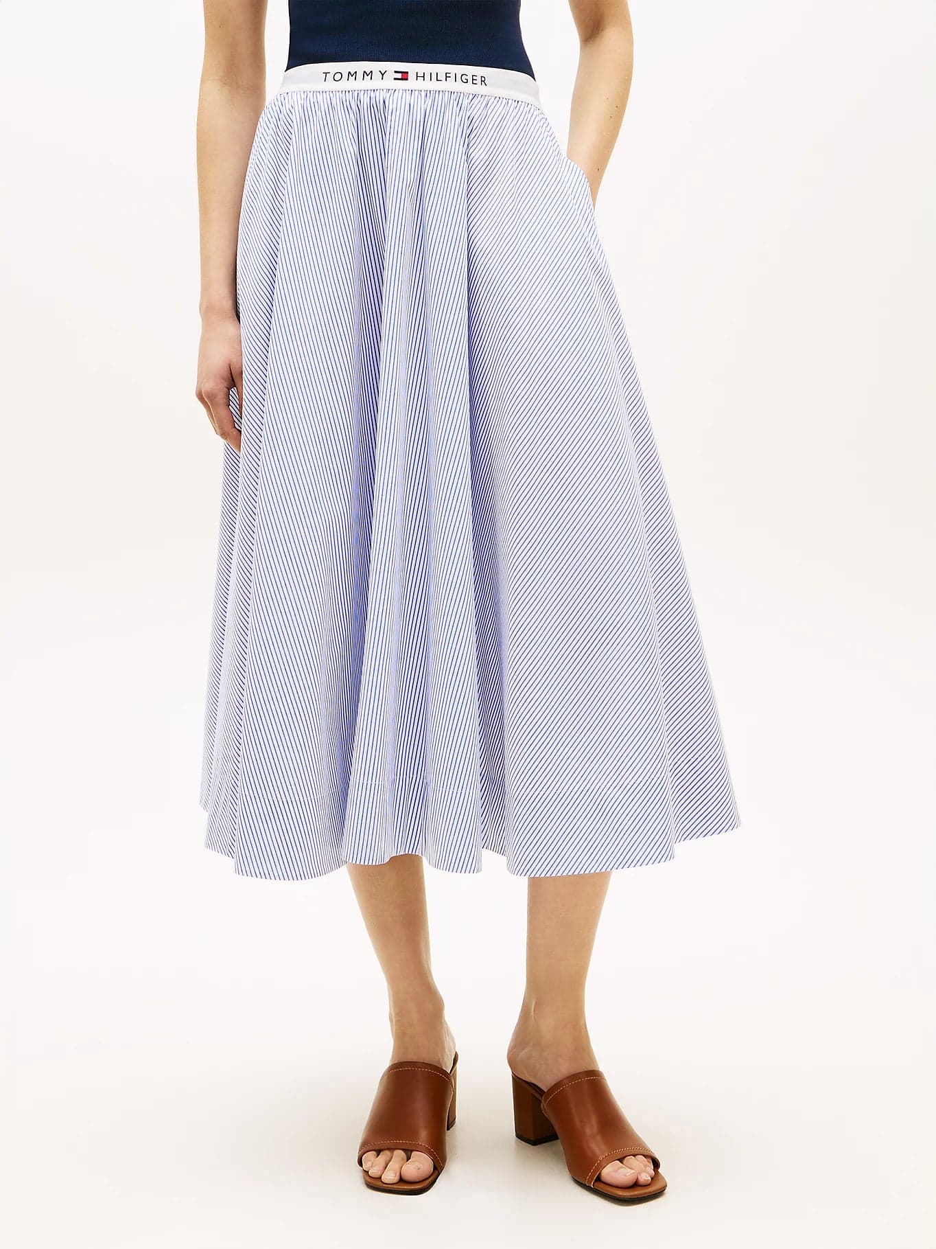 Gonna donna midi Tommy Hilfiger in cotone con elastico logo – Mod. WW0WW489360Y9 - 3
