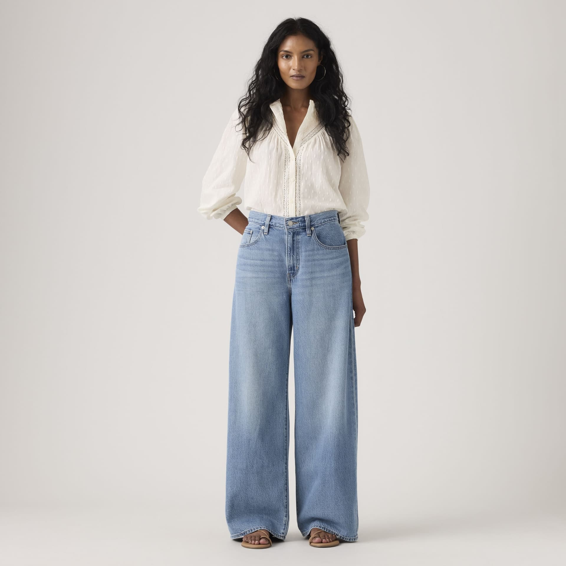 Jeans donna Levi's XL Straight oversize in TENCEL blu gamba larga vita media - 2